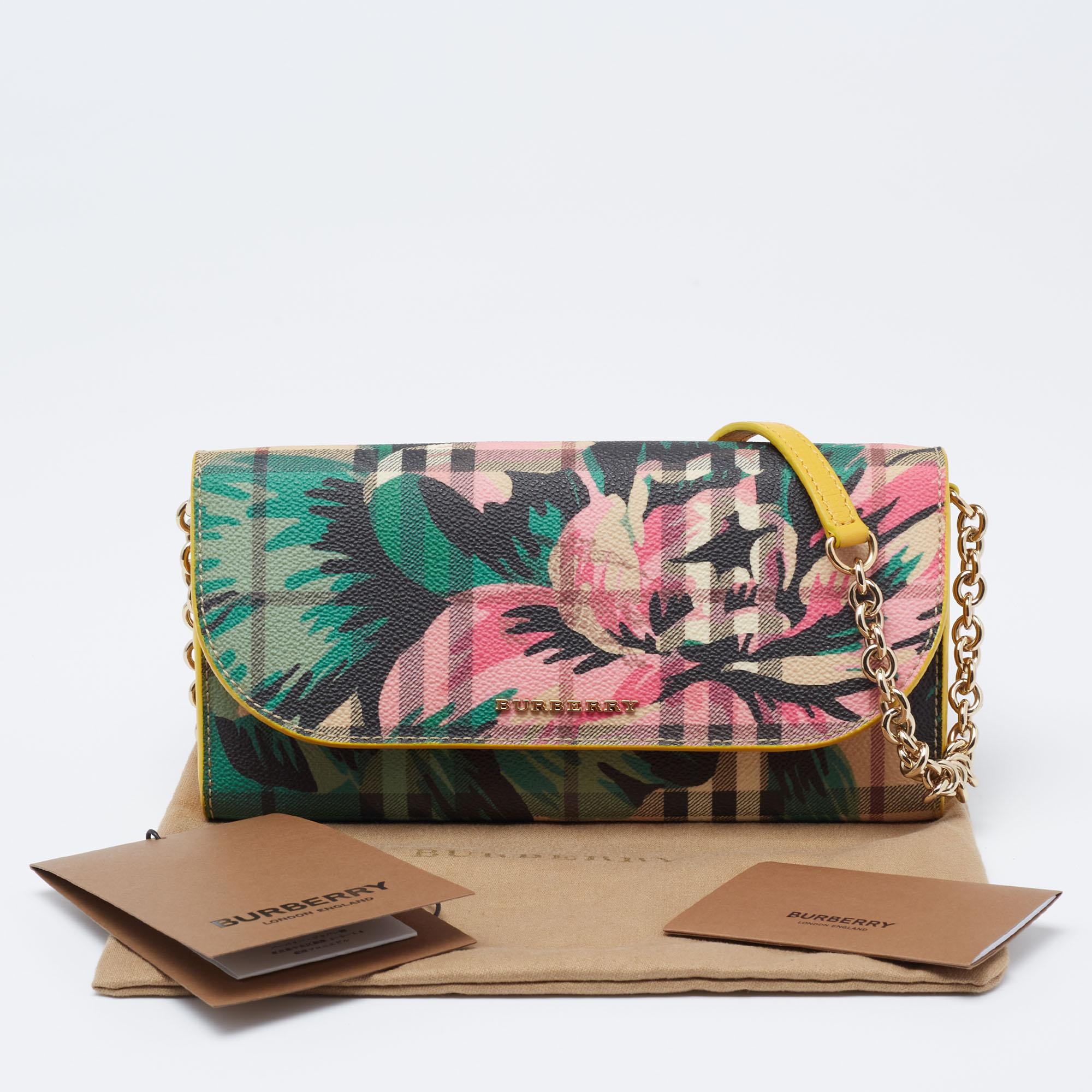 Burberry Haymarket Flower Check Coated Canvas and Leather Izzy Wallet on Chain 3