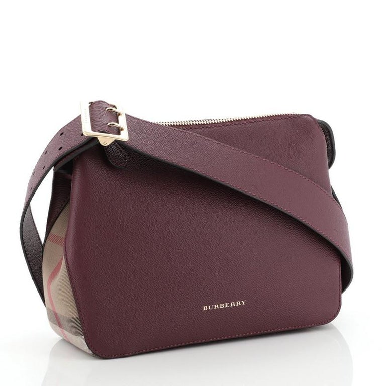 Burberry Helmsley Crossbody Bag Leather with House Check Canvas Small