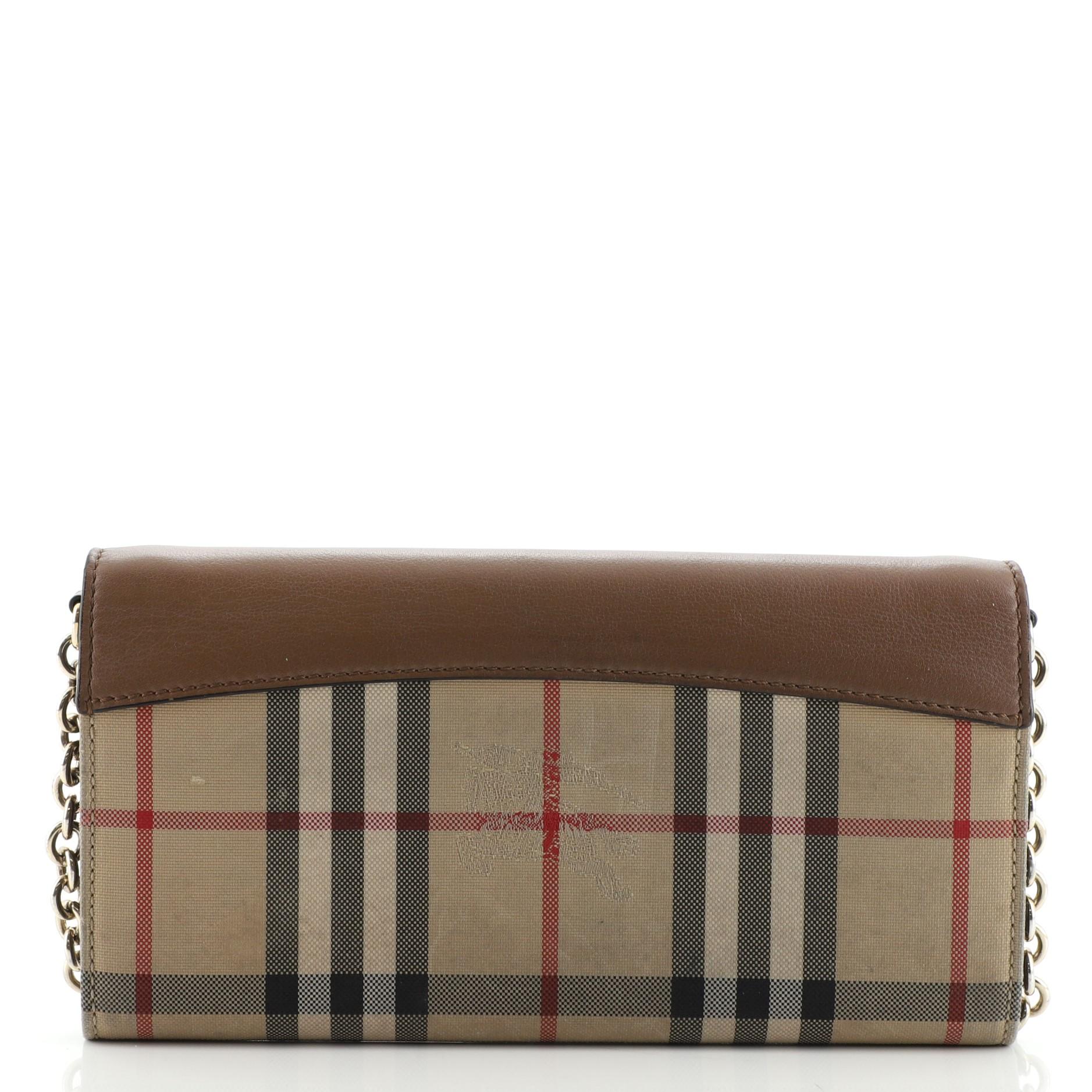 Burberry Henley Wallet on Chain Leather with House Check Canvas at
