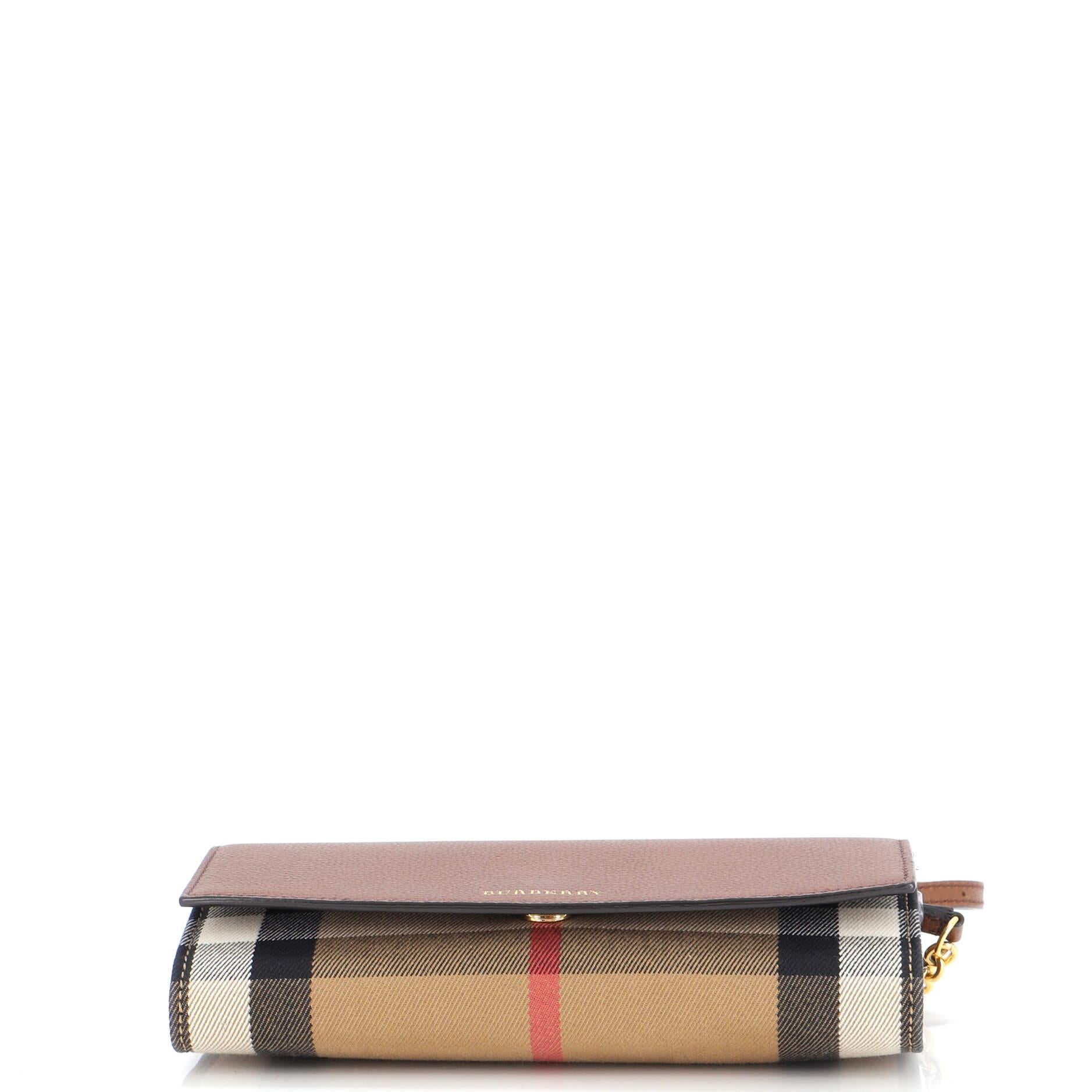 Women's Burberry Henley Wallet on Chain Leather with House Check Canvas