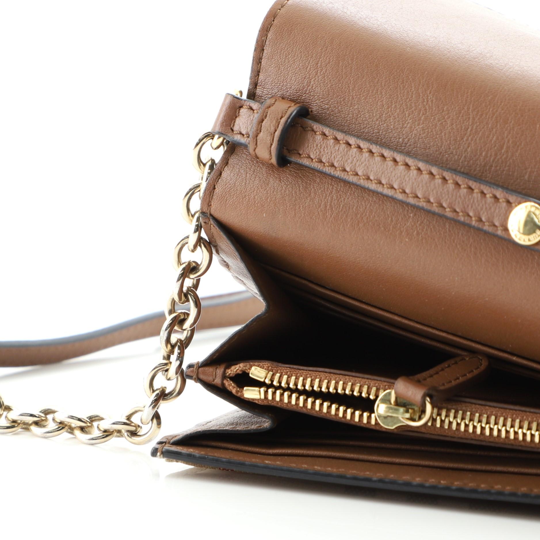 Burberry Henley Wallet on Chain Leather with House Check Canvas at