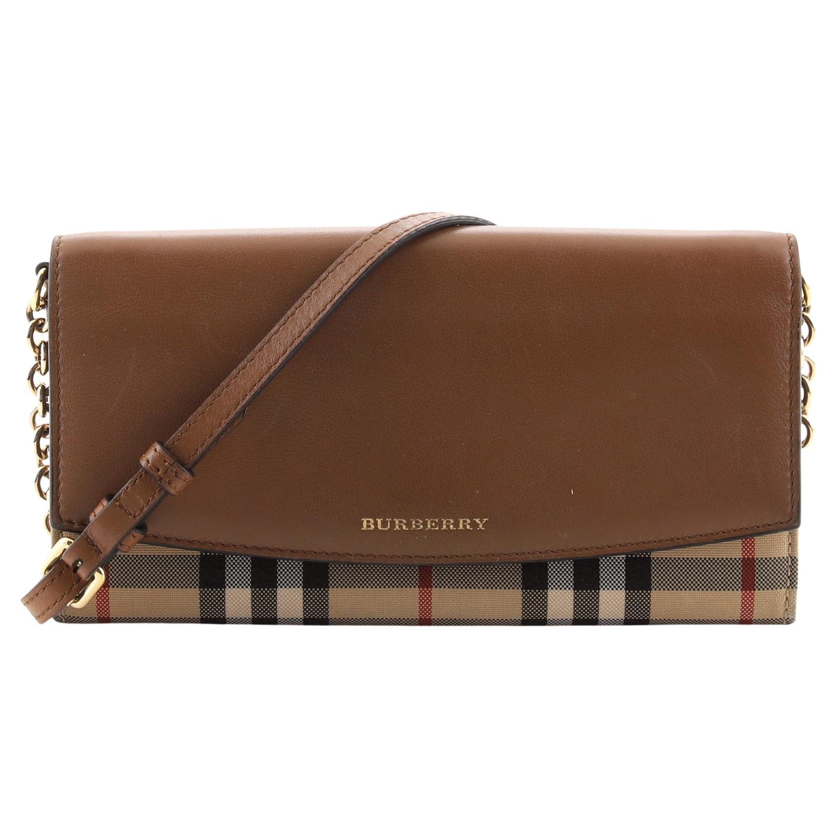 Burberry Henley Wallet on Chain Leather with House Check Canvas