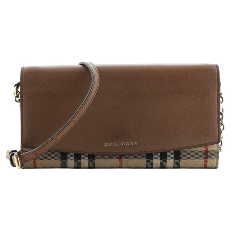 Burberry Henley Wallet on Chain Leather with House Check Canvas at