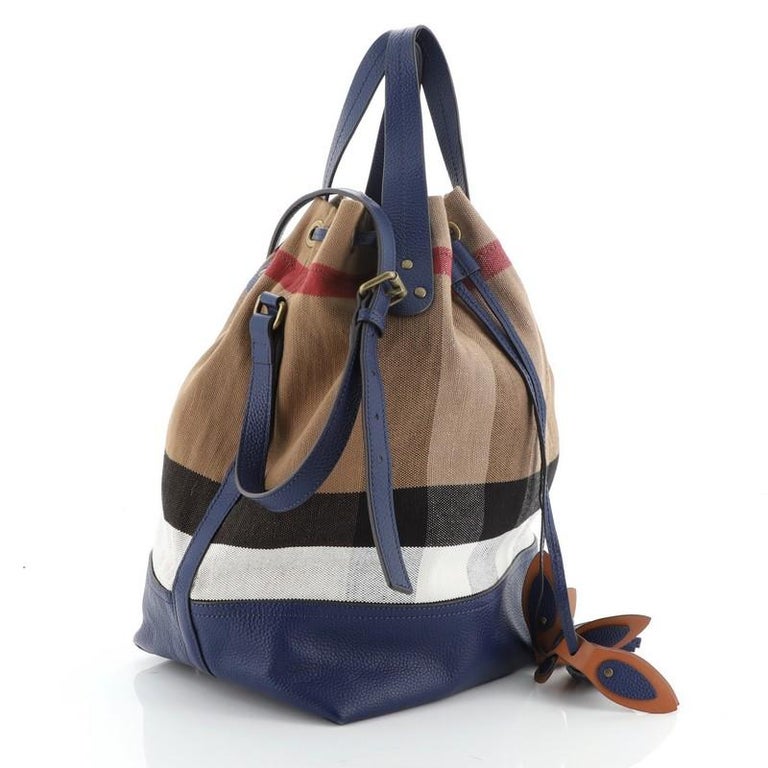 Burberry Heston Bucket Bag House Check Canvas with Leather Small at 1stDibs