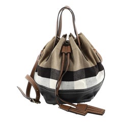 Burberry Heston Bucket Bag House Check Canvas with Leather Small