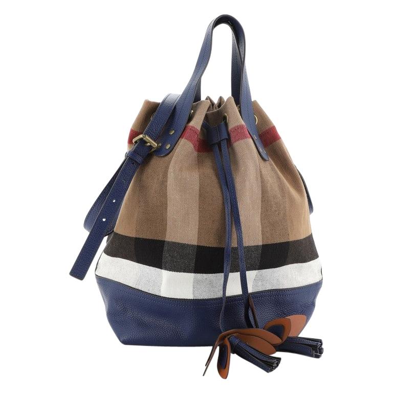 Burberry Heston Bucket Bag House Check Canvas with Leather Small at 1stDibs