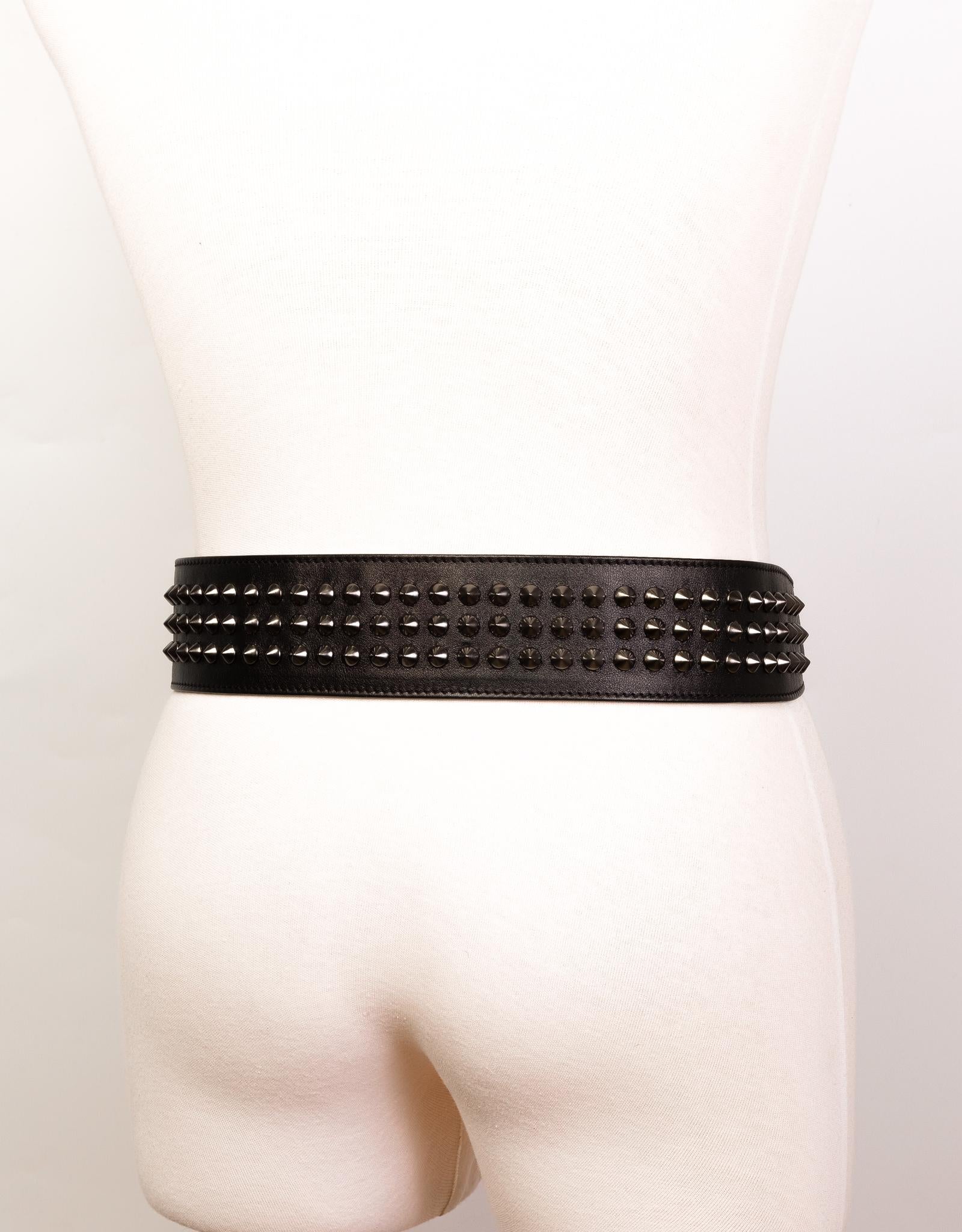 Black Burberry High Waisted Leather Studded Belt (Size 80/32) For Sale