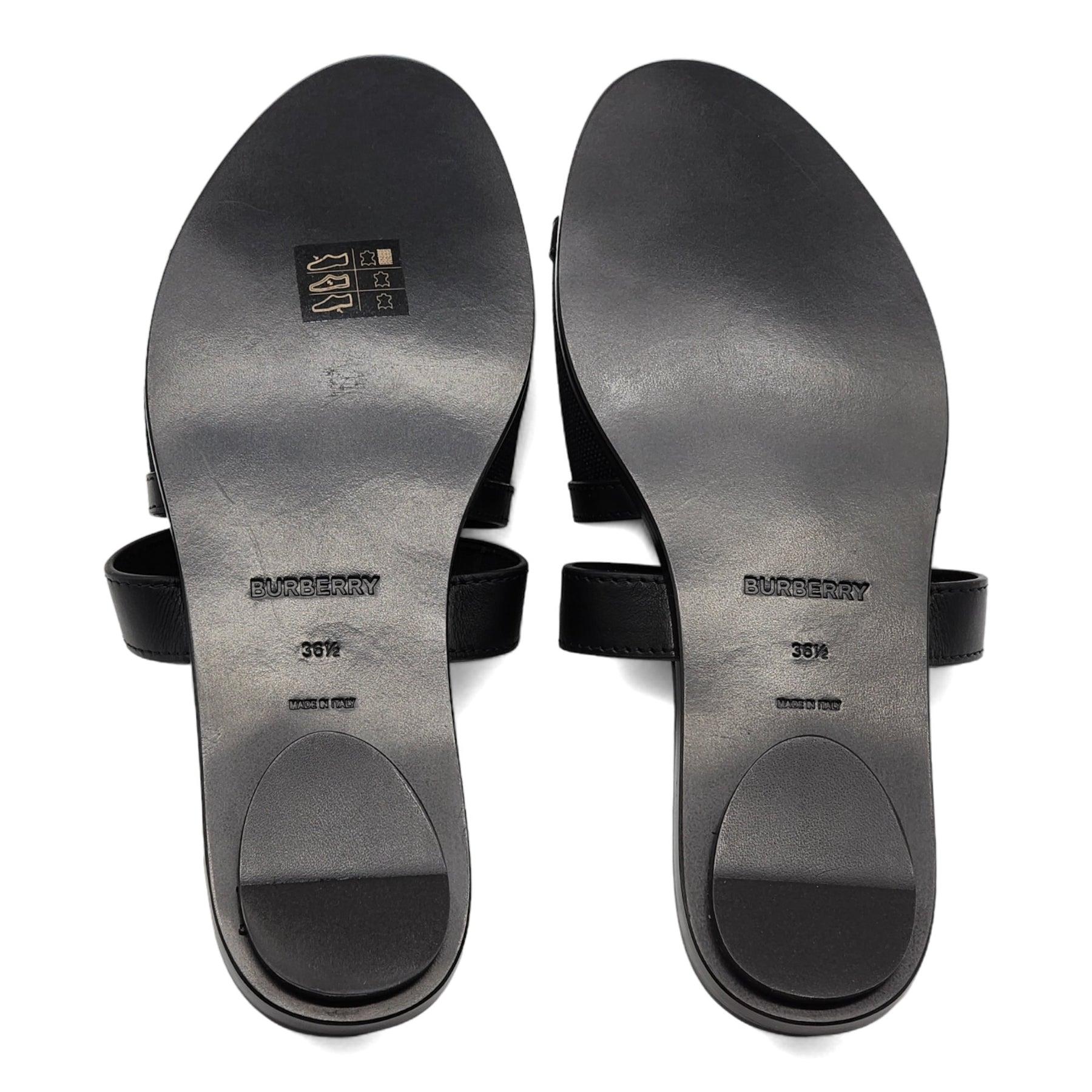 Women's Burberry Honour Canvas and Leather Flat Sandals in Black For Sale