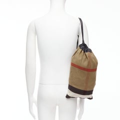 BURBERRY Hous eCheck brauner Jute-Baumwolle schwarzer Lederbesatz Sling-Rucksack