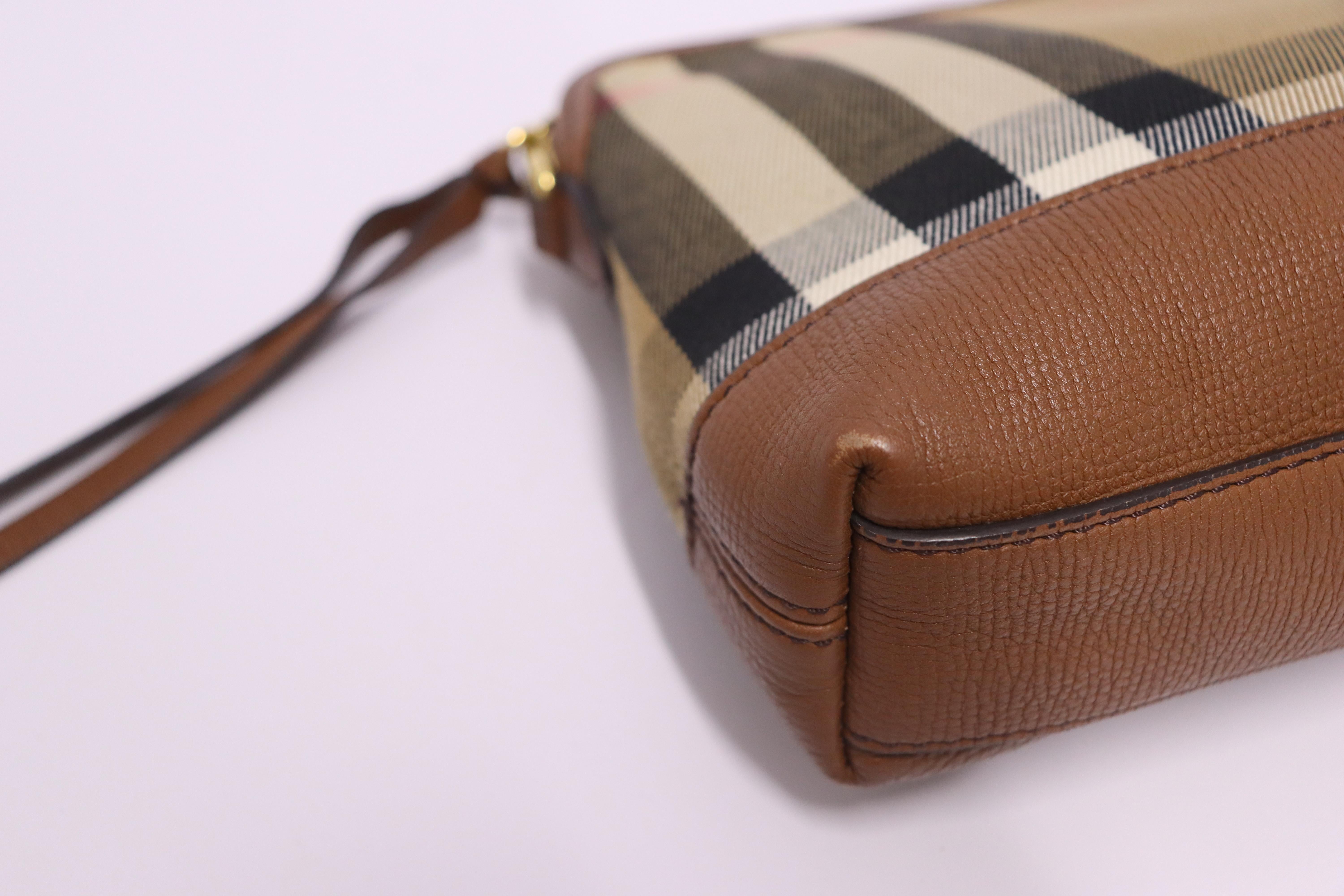 Burberry House Check and Leather Tan Crossbody Bag  1