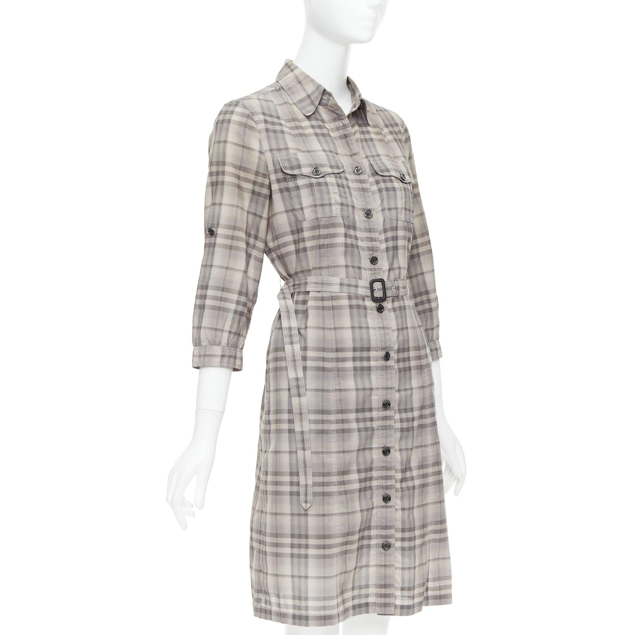 Beige Burberry House Check beige in cotone e pelle di mucca con cintura IT38 XS in vendita
