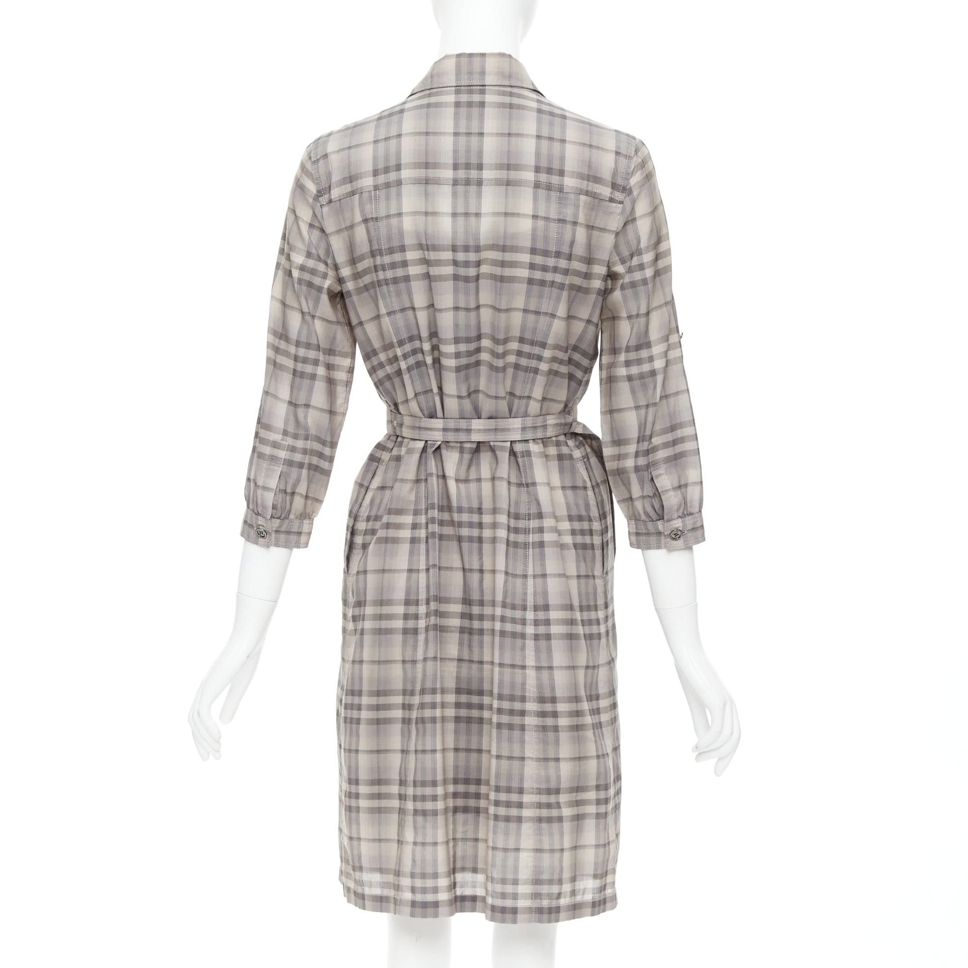 Donna Burberry House Check beige in cotone e pelle di mucca con cintura IT38 XS in vendita