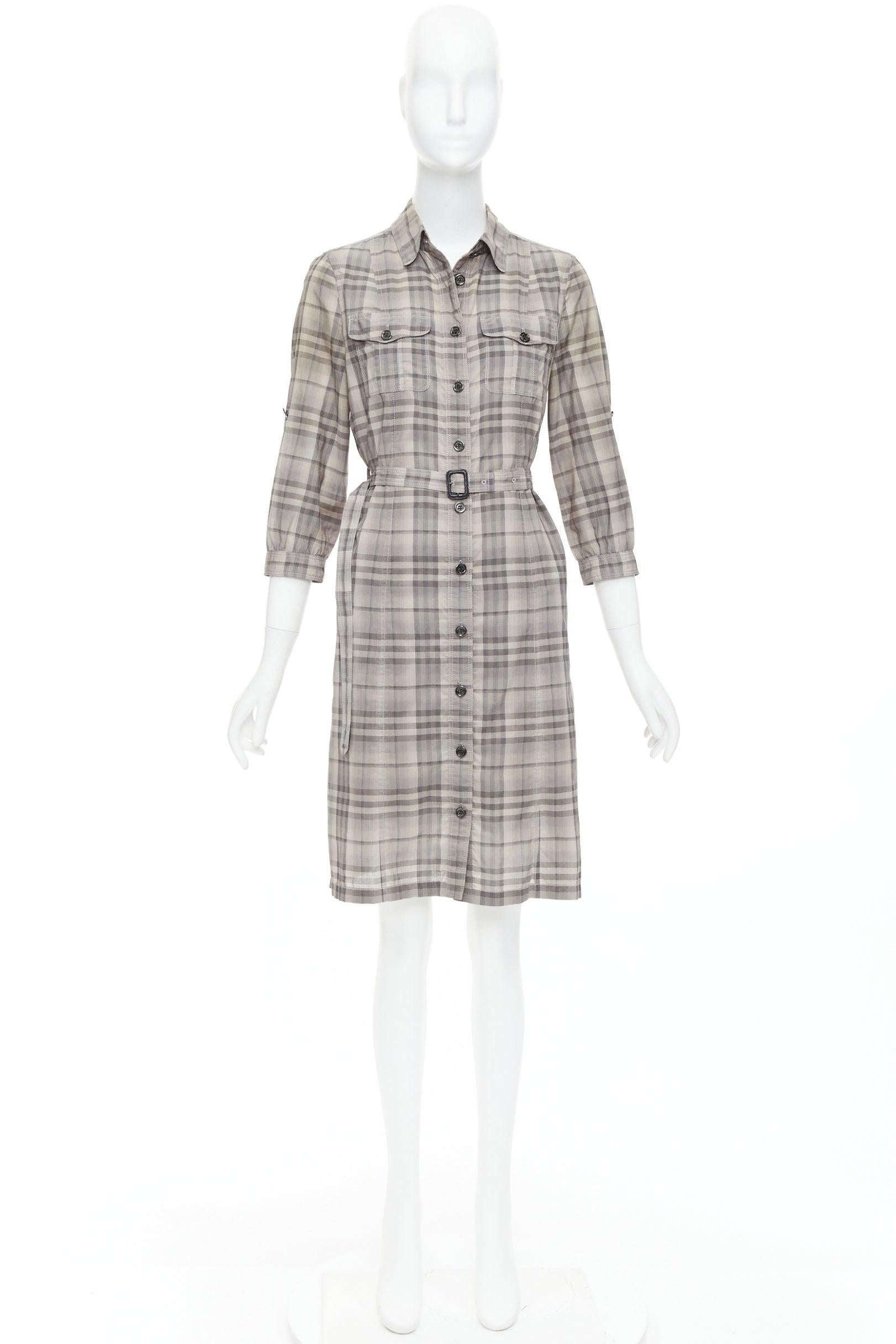 Burberry House Check beige in cotone e pelle di mucca con cintura IT38 XS in vendita 4