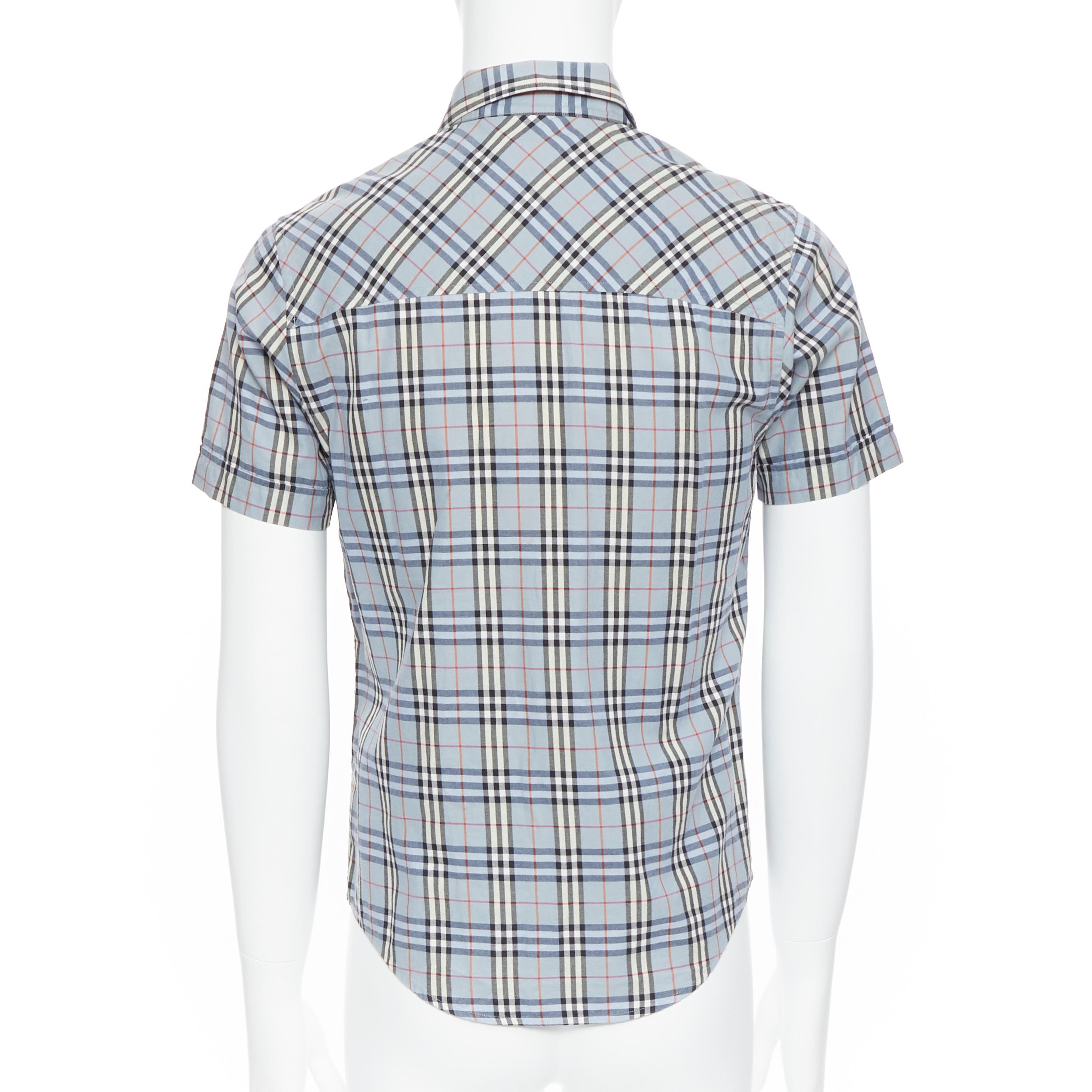 Gray BURBERRY House Check blue checkered cotton short sleeve casual shirt S