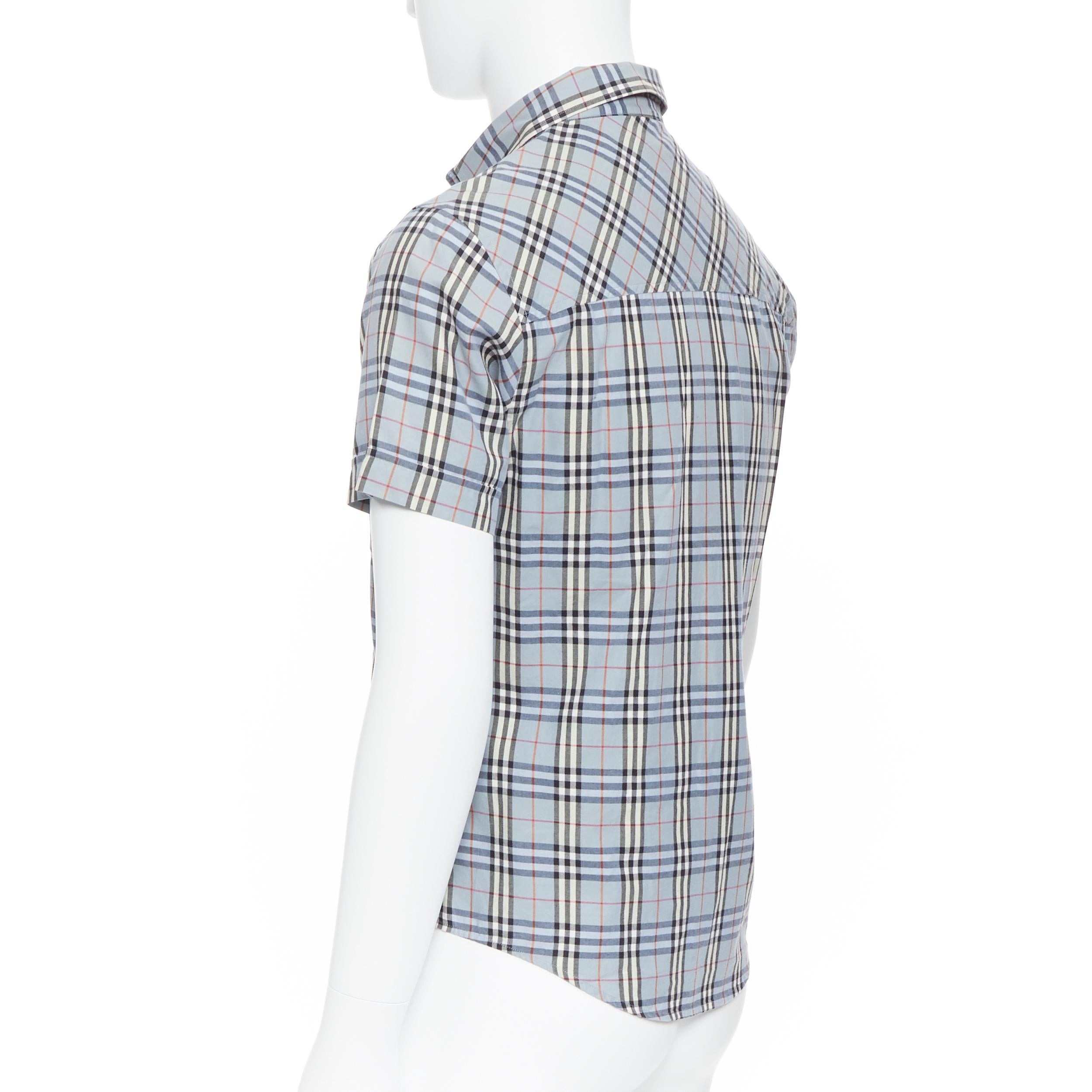 BURBERRY House Check blue checkered cotton short sleeve casual shirt S In Excellent Condition In Hong Kong, NT
