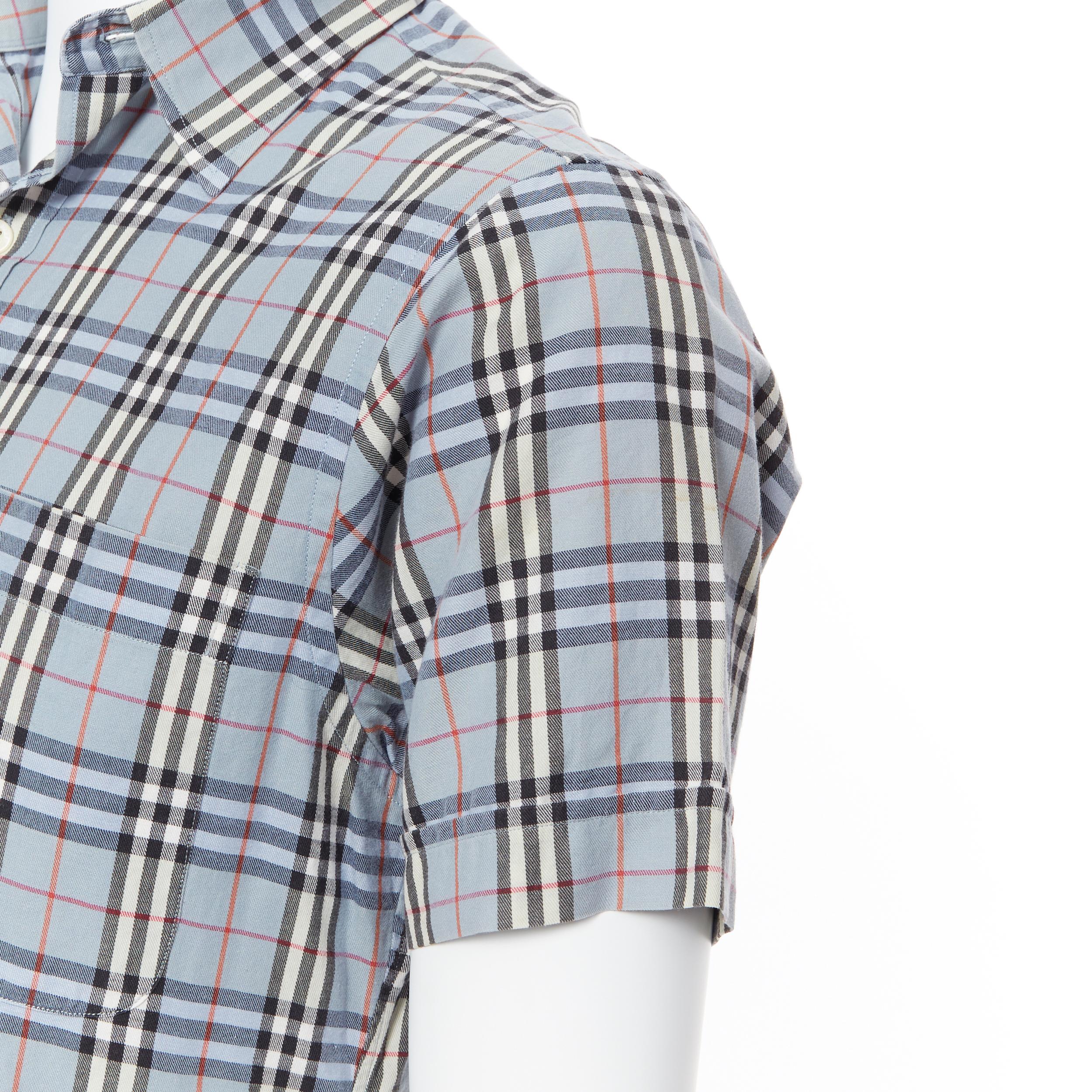 Men's BURBERRY House Check blue checkered cotton short sleeve casual shirt S