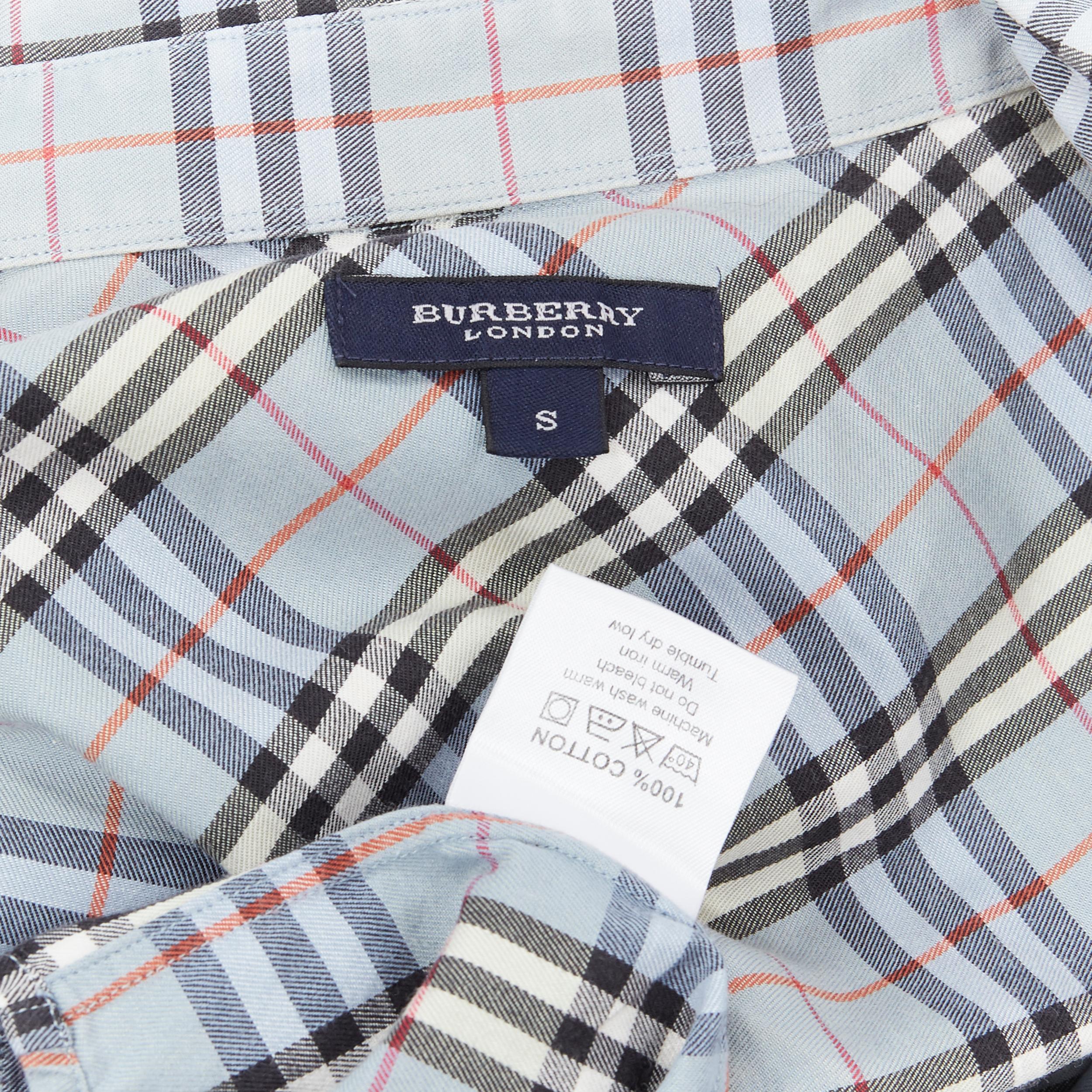 BURBERRY House Check blue checkered cotton short sleeve casual shirt S 1