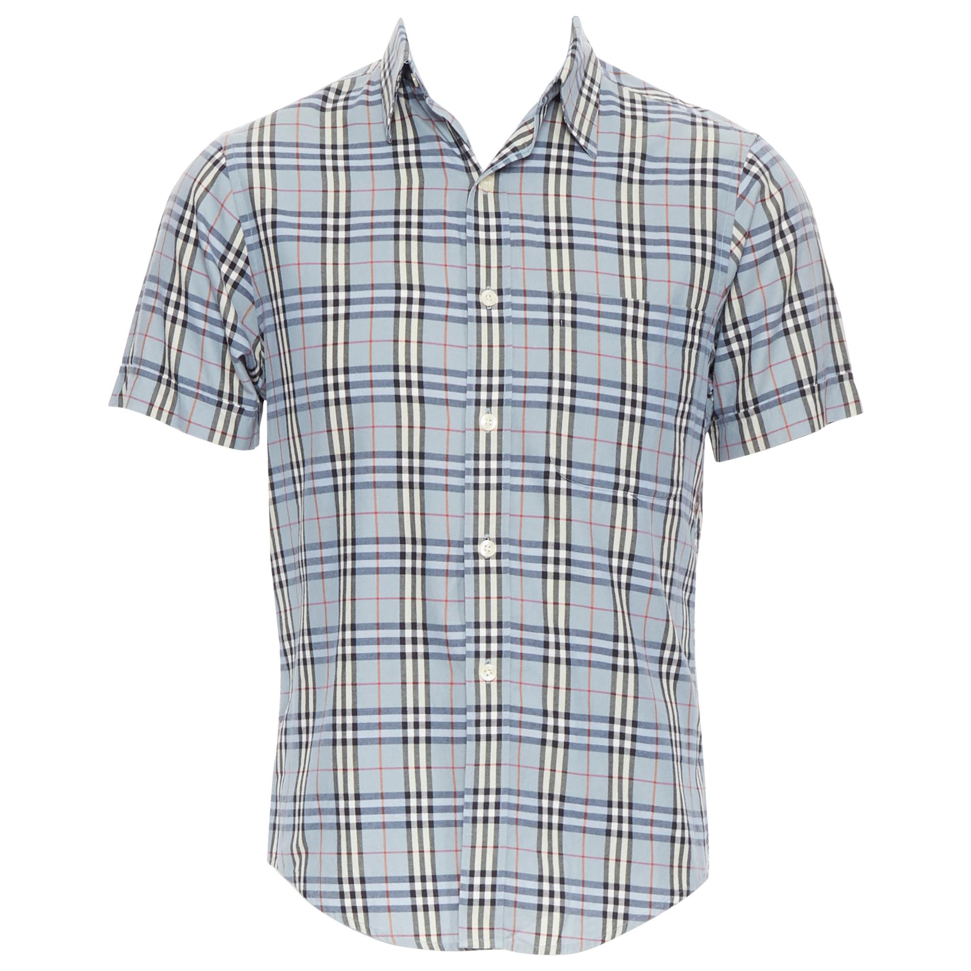 BURBERRY House Check blue checkered cotton short sleeve casual shirt S