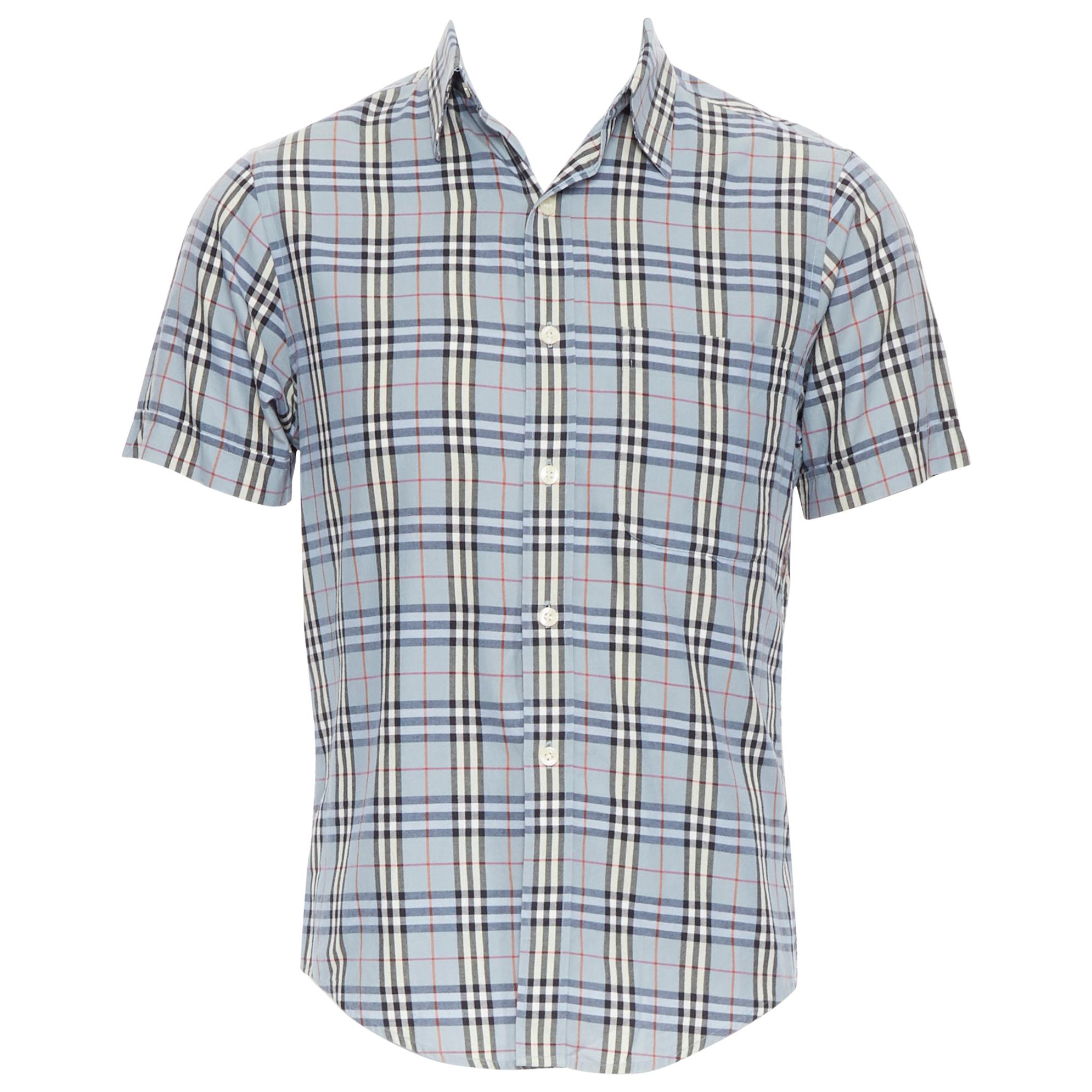 Burberry House Check - Camicia casual a maniche corte in cotone a scacchi blu S
