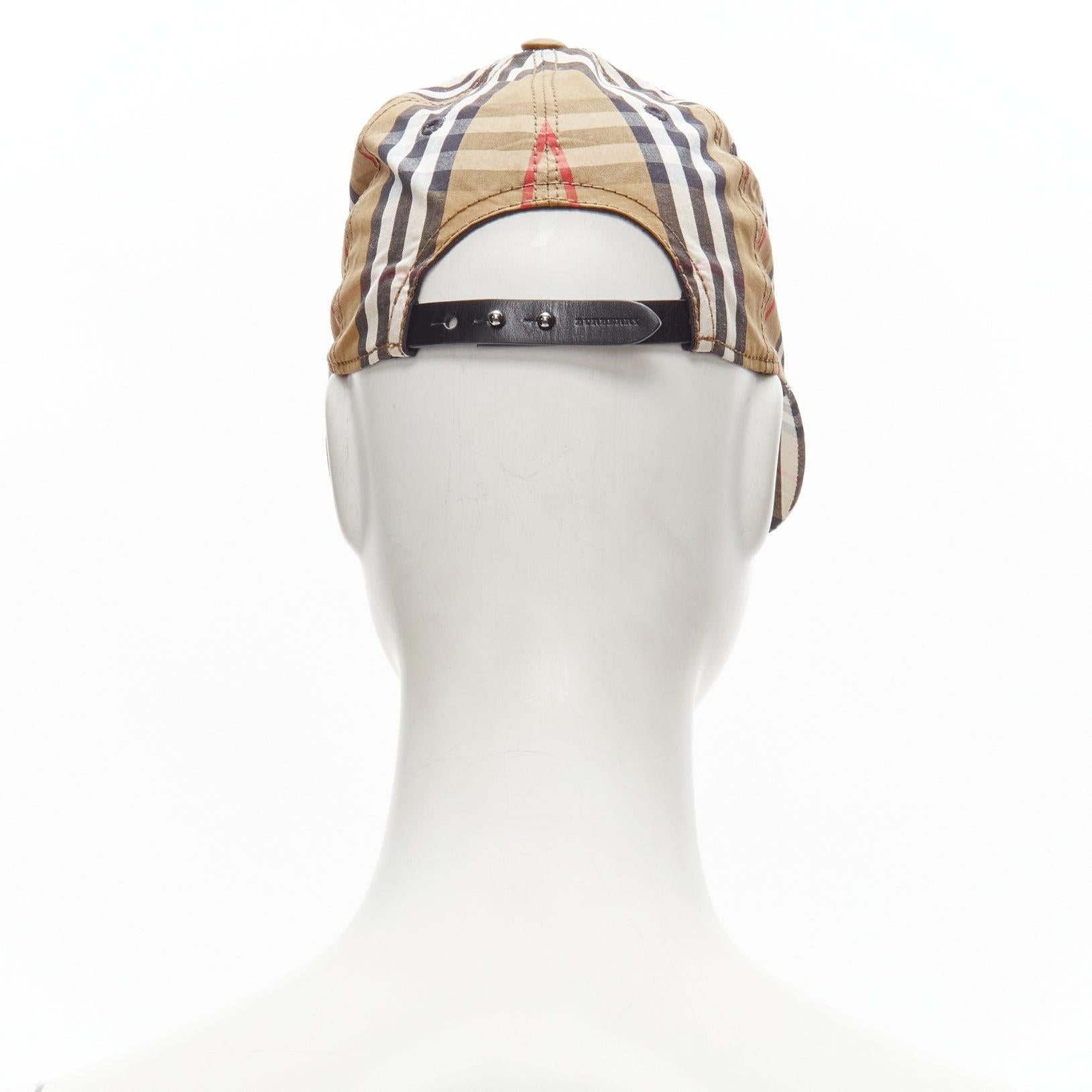 Women's BURBERRY House Check brown cotton adjustable leather strap dad cap S