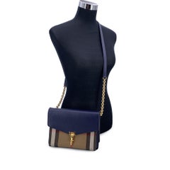 Burberry House Check Canvas Blue Leather Small Macken Crossbody Bag