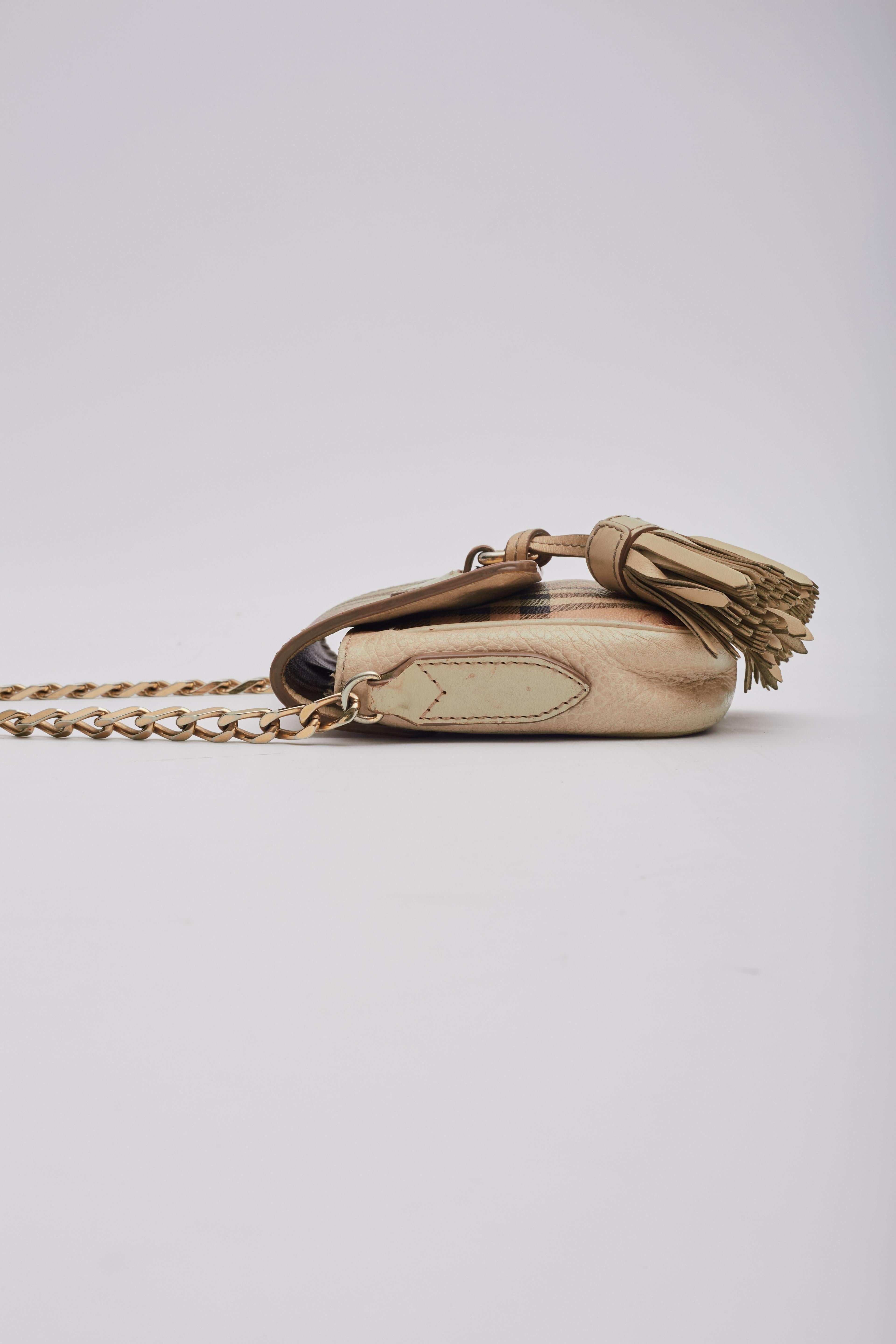 Burberry House Check Canvas Tassel Crossbody Bag Mini en vente 1