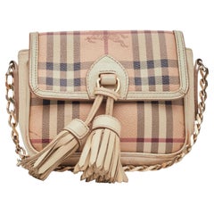 Used Burberry House Check Canvas Tassel Crossbody Bag Mini