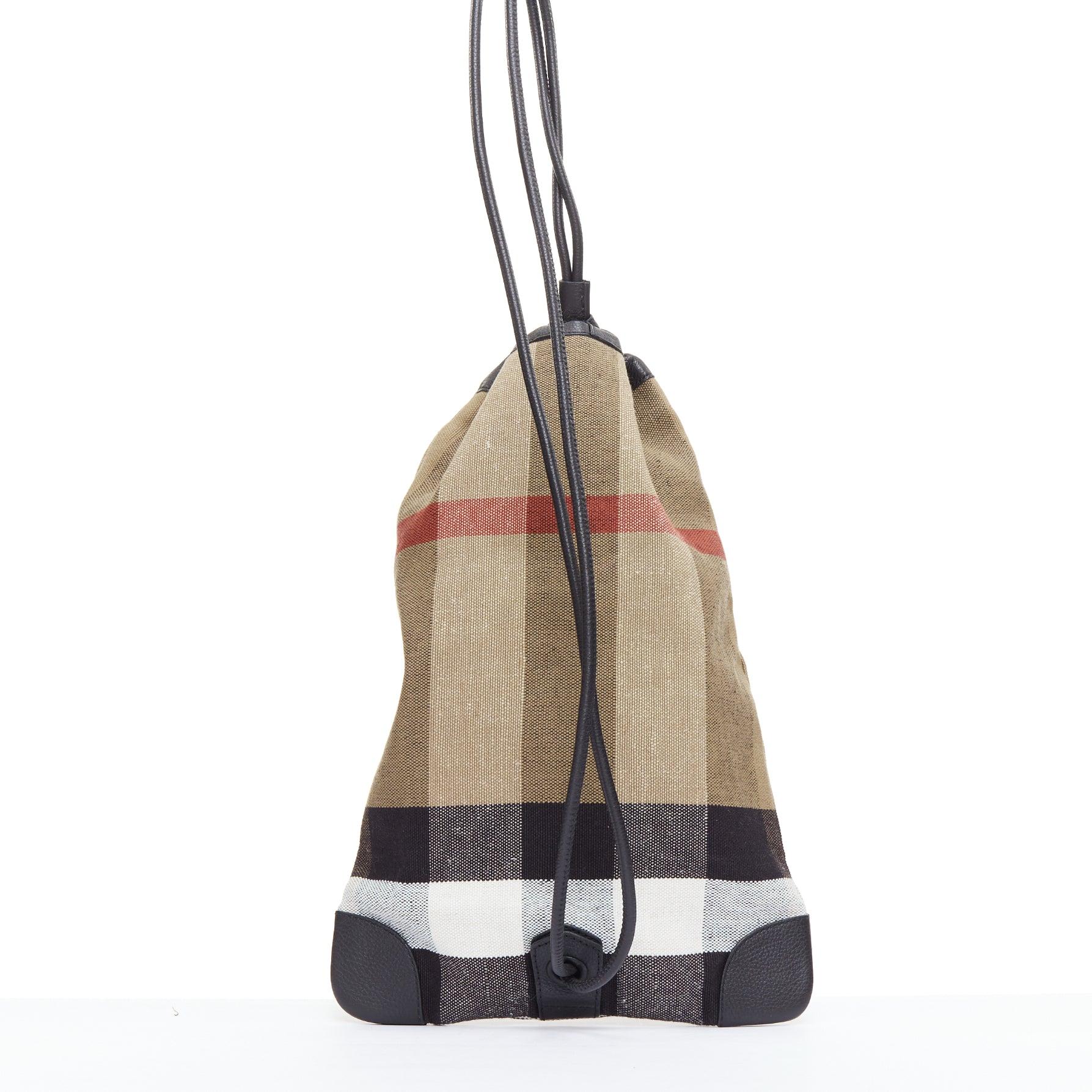 BURBERRY House Check cotton canvas leather trim sling backpack In Excellent Condition For Sale In Hong Kong, NT
