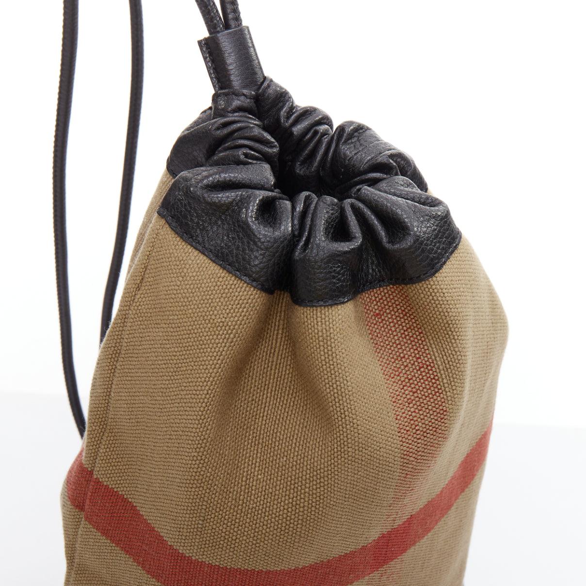 BURBERRY House Check cotton canvas leather trim sling backpack For Sale 1