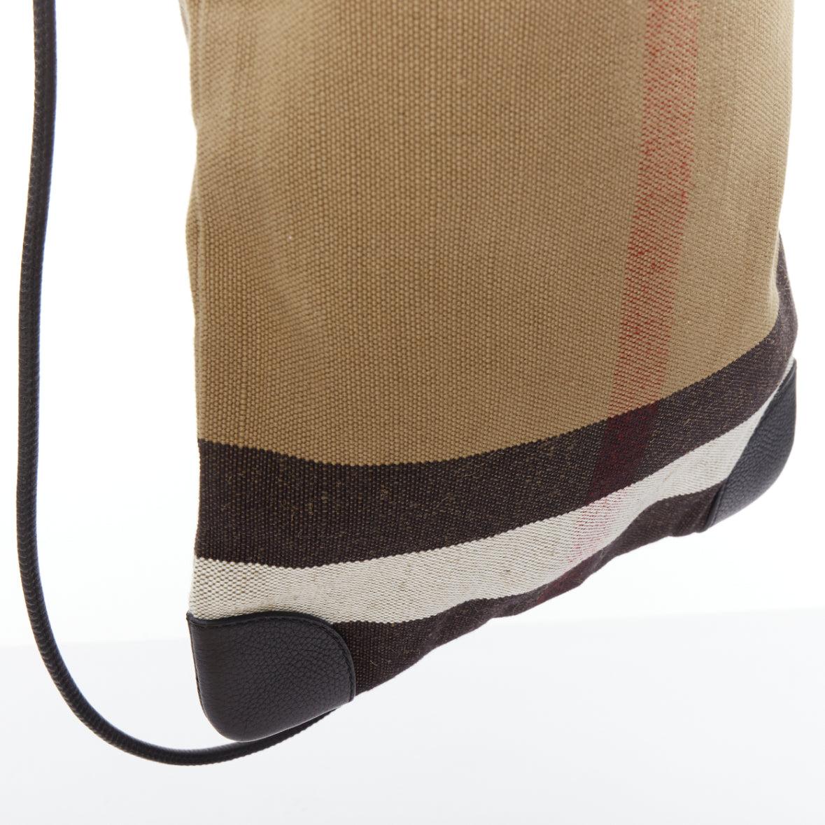 BURBERRY House Check cotton canvas leather trim sling backpack For Sale 2