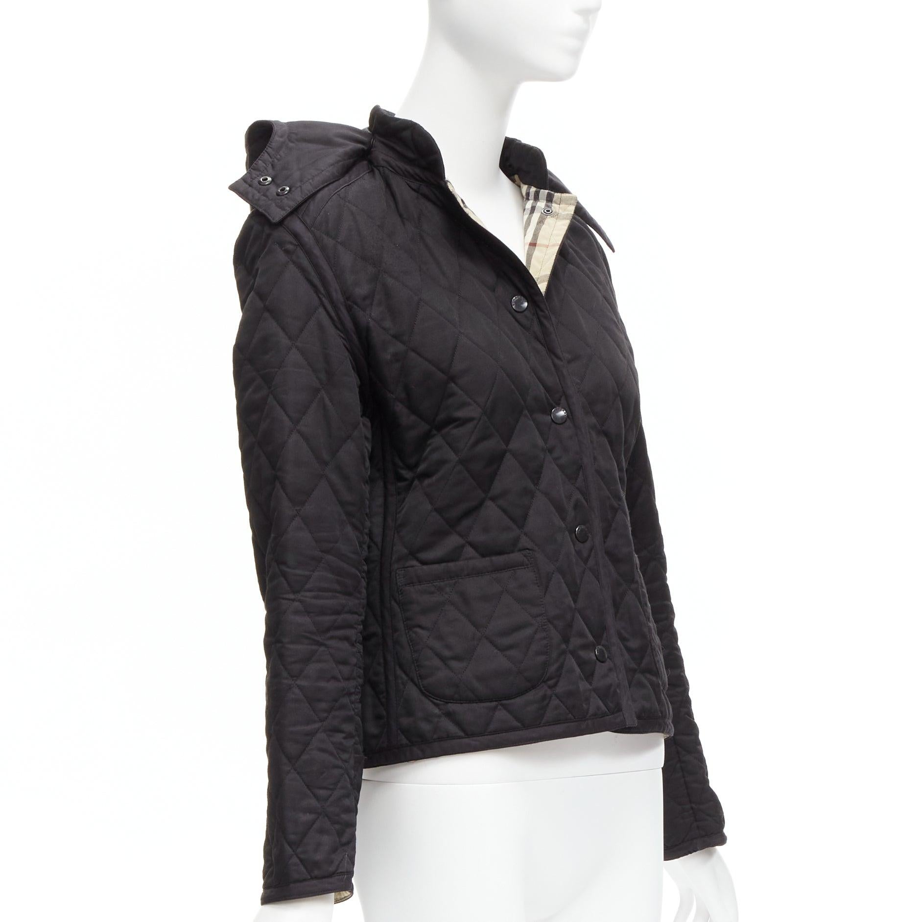 Women's BURBERRY House Check lined black diamond quilted shell hooded jacket For Sale