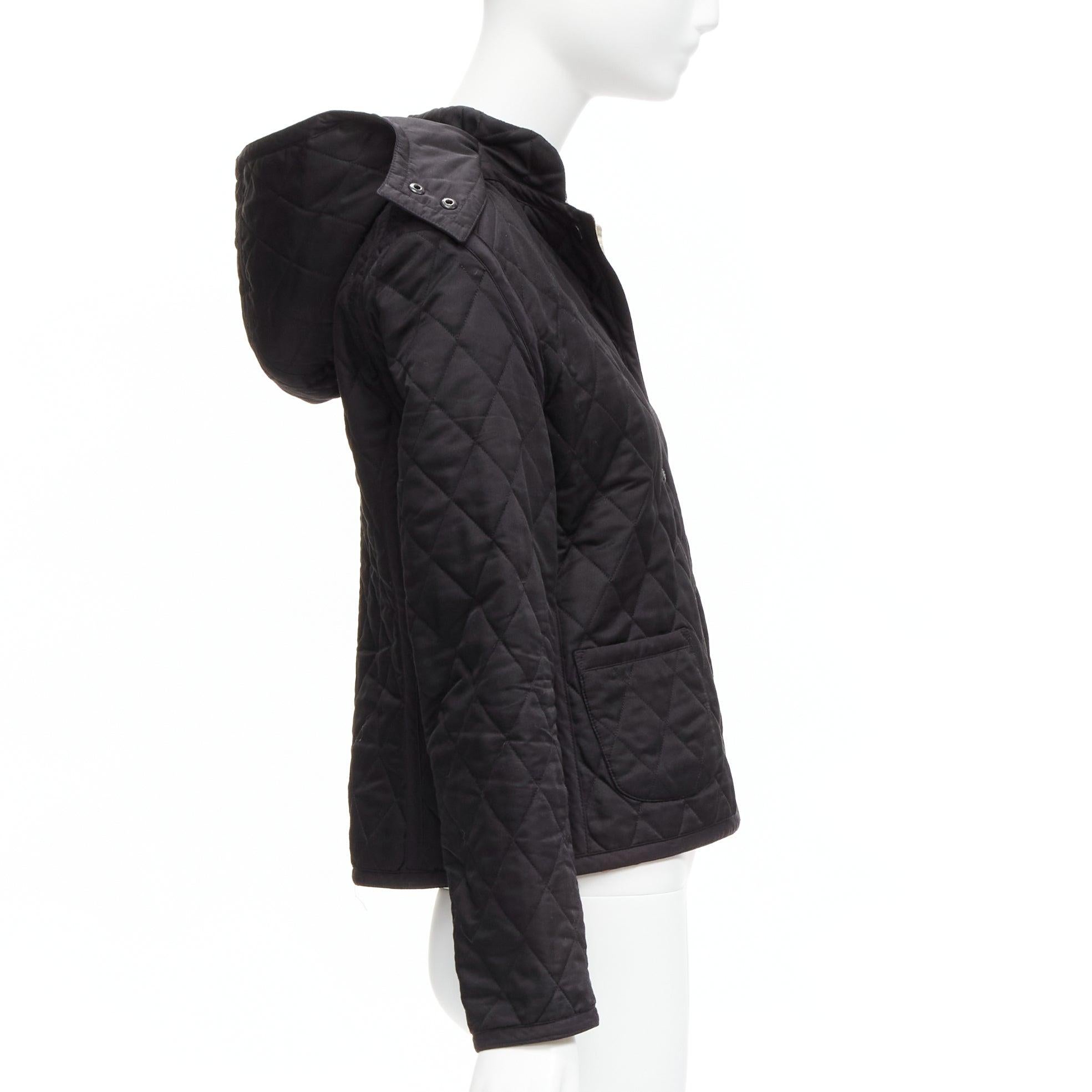 BURBERRY House Check lined black diamond quilted shell hooded jacket For Sale 1