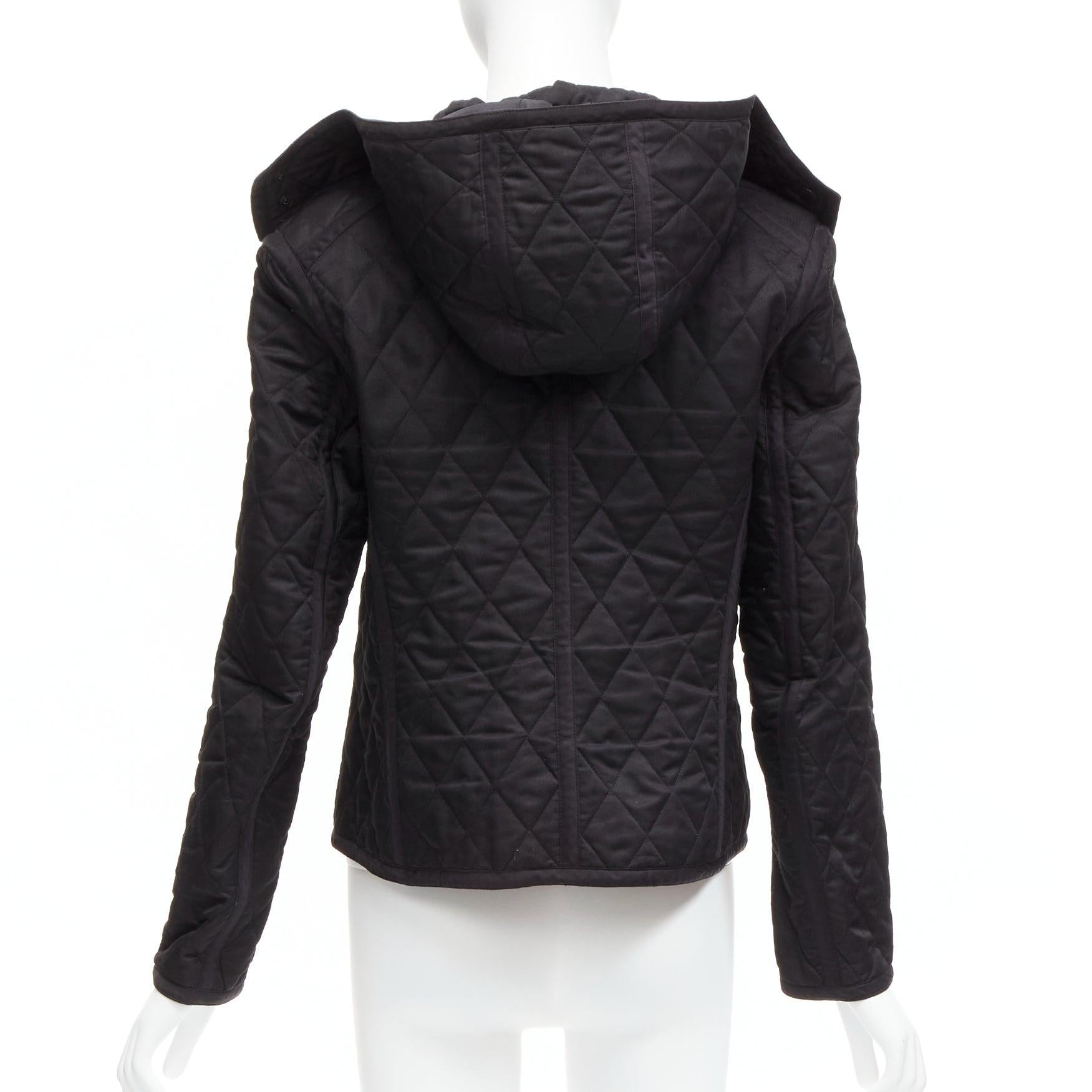 BURBERRY House Check lined black diamond quilted shell hooded jacket For Sale 2