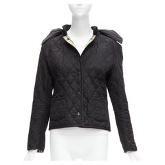 Used BURBERRY House Check lined black diamond quilted shell hooded jacket
