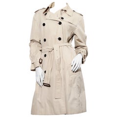 Used Burberry Icon Gabardine Trench Coat in kight beige size 12 UK