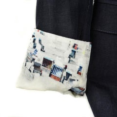 Burberry Jacket Ink Navy Silk Blazer Cuffs w/ Printed Interior Silk Lining 42