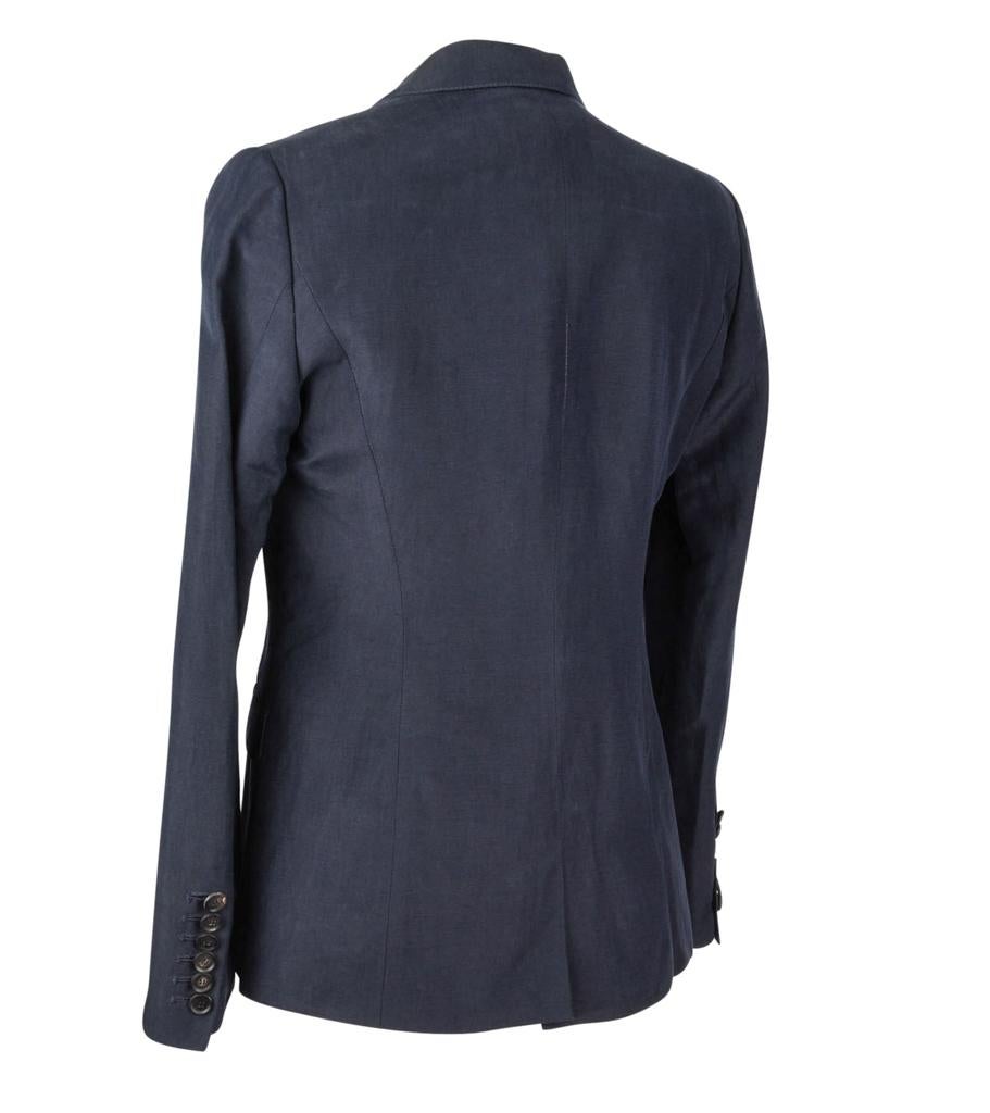 Women's Burberry Jacket Ink Navy Silk Blazer Cuffs w/ Printed Interior Silk Lining 42