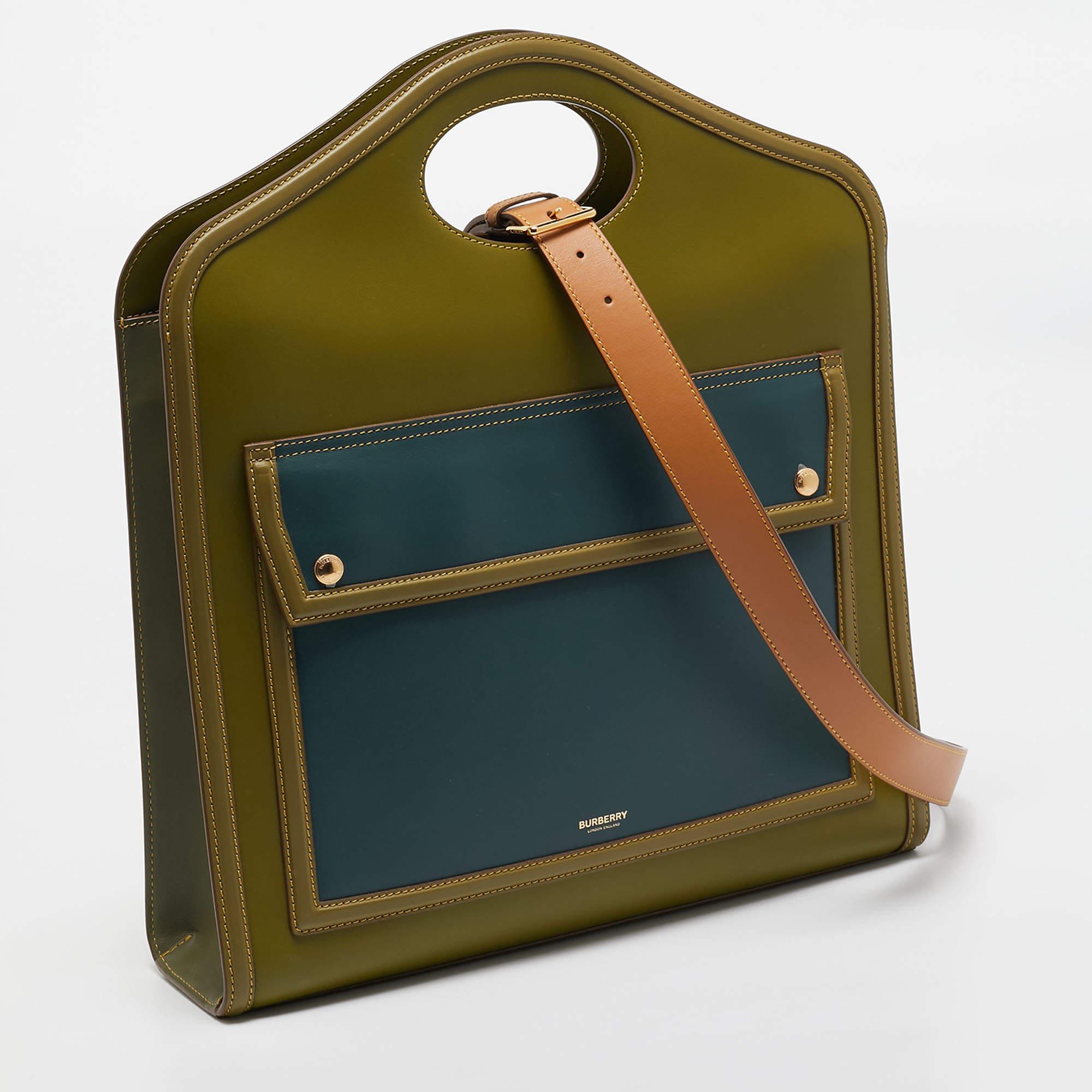 Marron Burberry - Fourre-tout à pochettes moyennes en cuir vert/bleu Juniper en vente