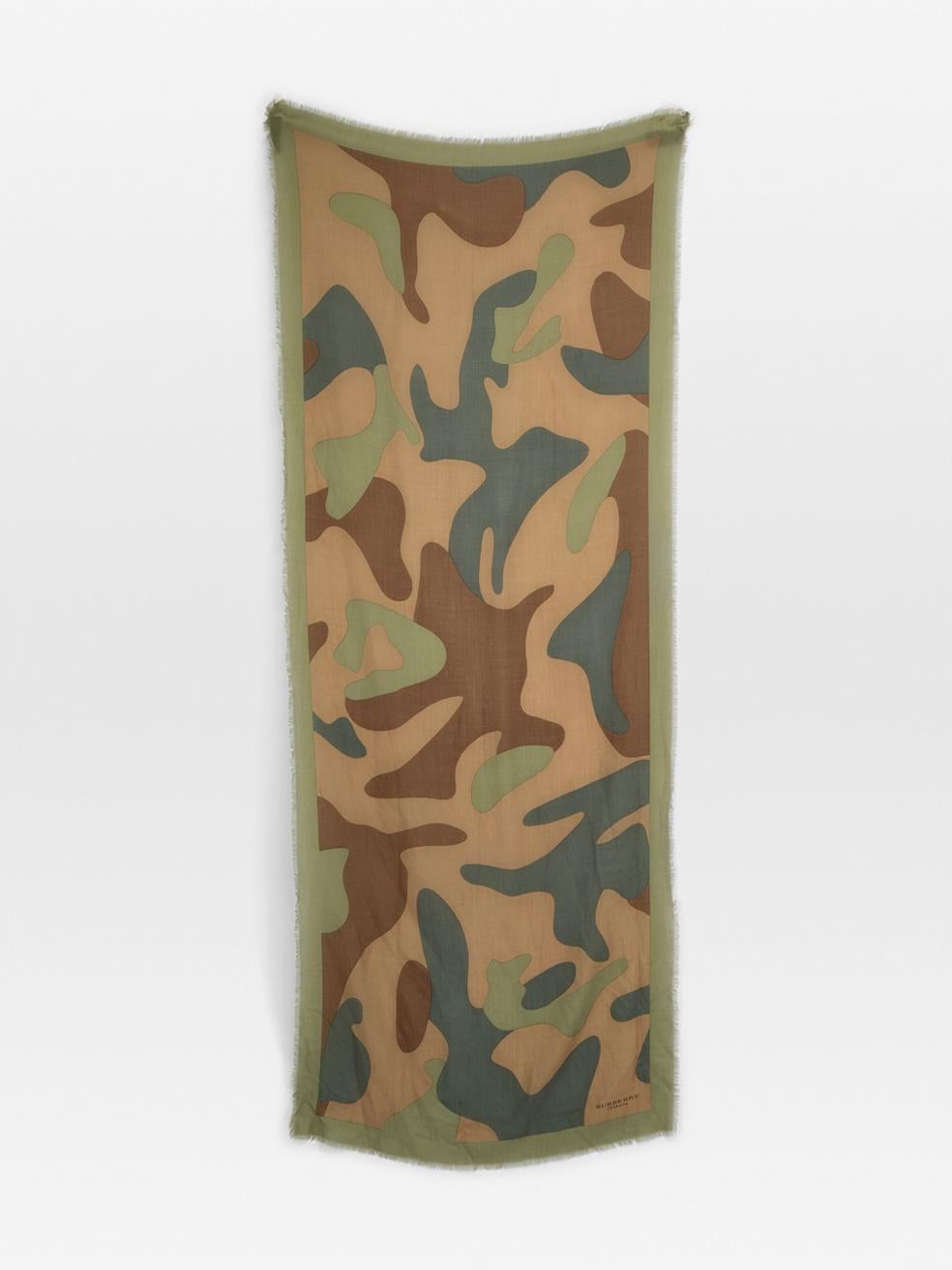 Gray Burberry Khaki Cashmere Camo Scarf For Sale
