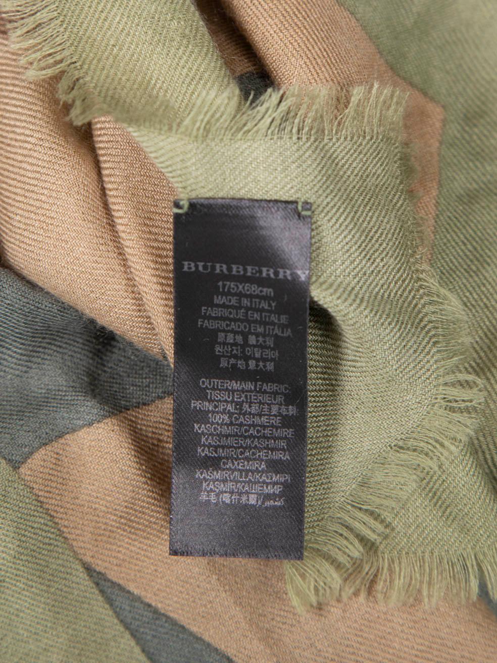 Burberry Khaki Cashmere Camo Scarf For Sale 1