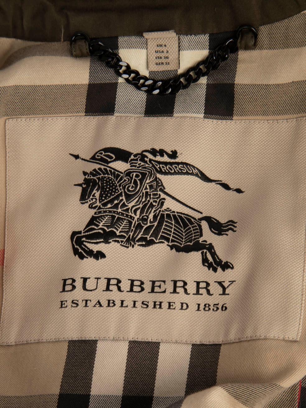 Burberry Khaki Double Breasted Trench Coat Size XXS In Good Condition For Sale In London, GB