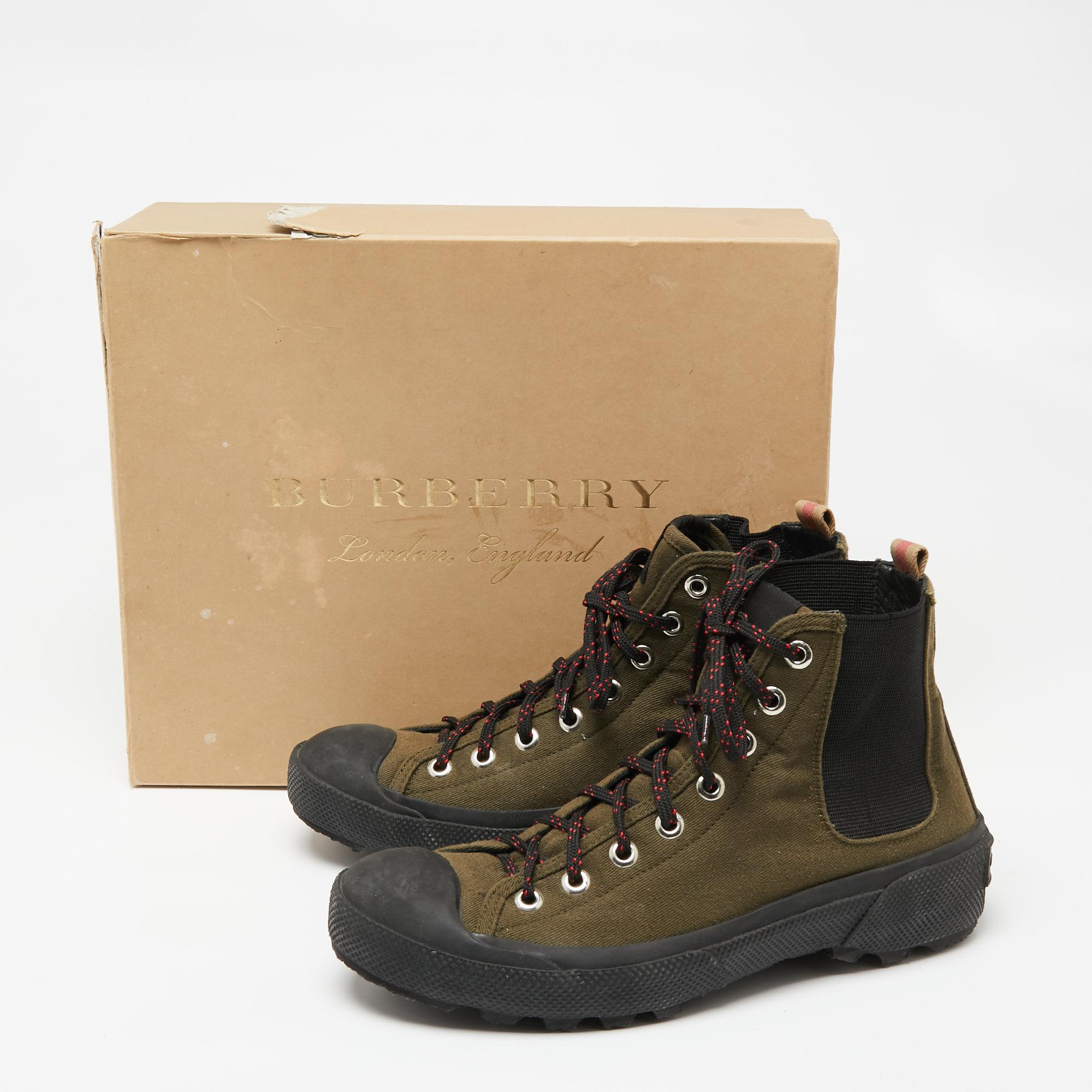 Burberry Khaki Green/Black Canvas and Rubber High-Top Sneakers Size 42 2