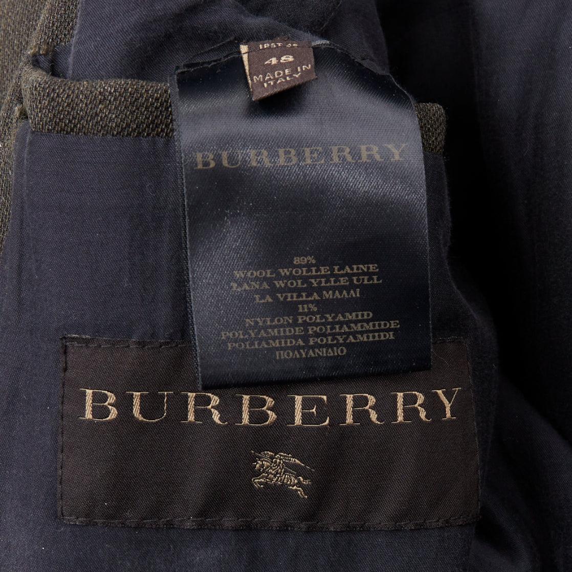 Burberry giacca biker in misto lana verde cachi e nera con zip e impunture IT48 M. in vendita 4