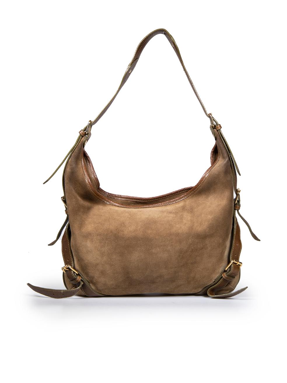 Burberry Khaki Suede Hobo Shoulder Bag In Good Condition In London, GB