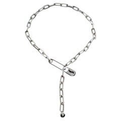 Burberry Kilt Pin Silver Tone Chain Link Long Necklace