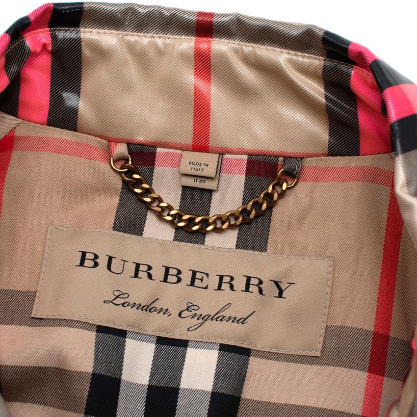 Burberry Laminated Neon Pink House Check Trench Coat For Sale at ...