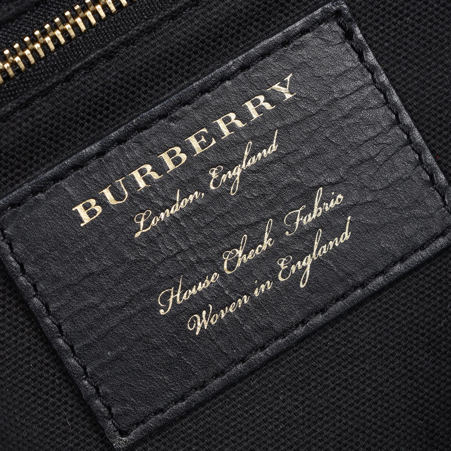 Burberry Large Banner House Check Leather Tote Shoulder Bag Black 8