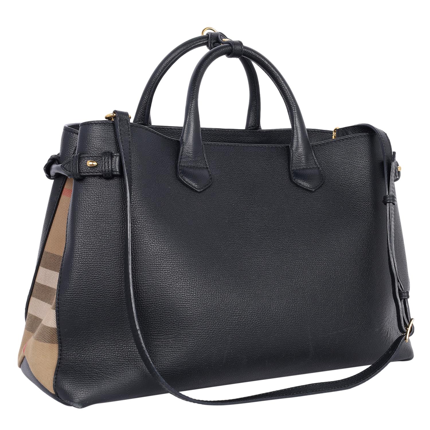Burberry Large Banner House Check Leather Tote Shoulder Bag Black 3