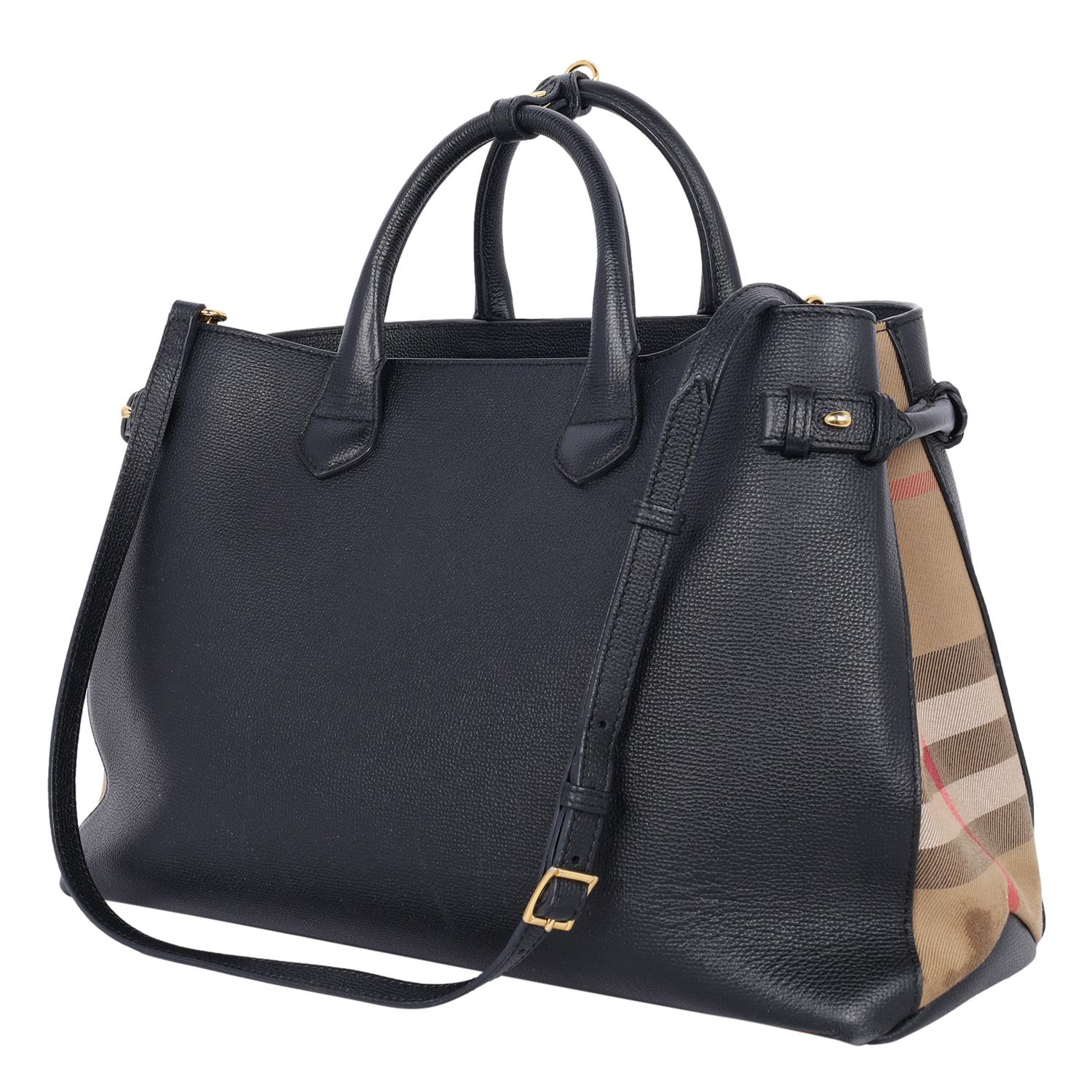 Burberry Large Banner House Check Leather Tote Shoulder Bag Black 4