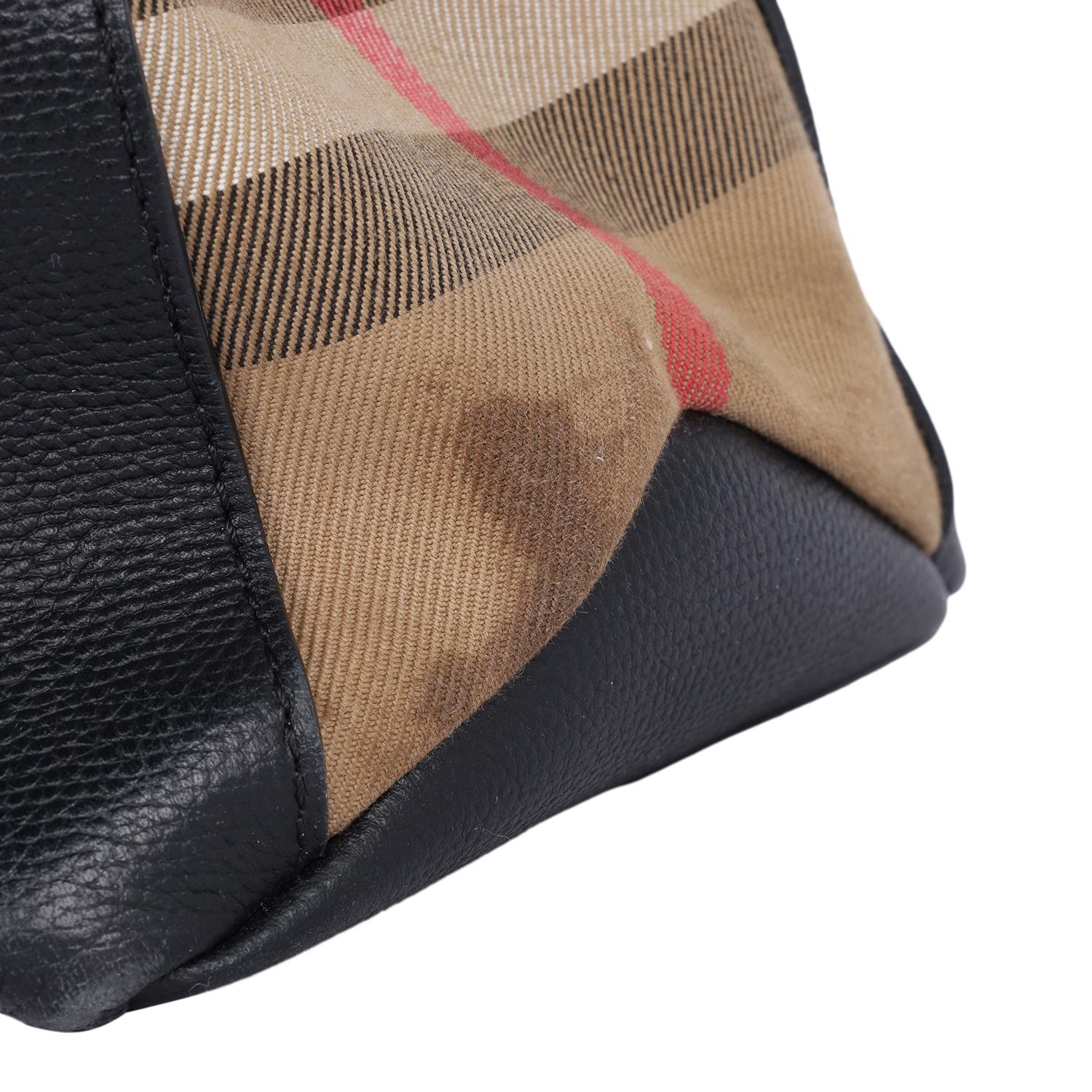 Burberry Large Banner House Check Leather Tote Shoulder Bag Black 5